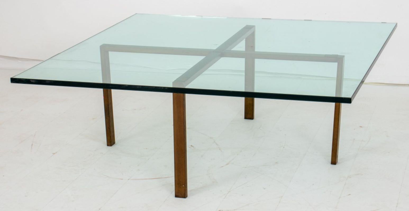 Mies van der Rohe Style Brass and Glass Low Table In Good Condition For Sale In New York, NY