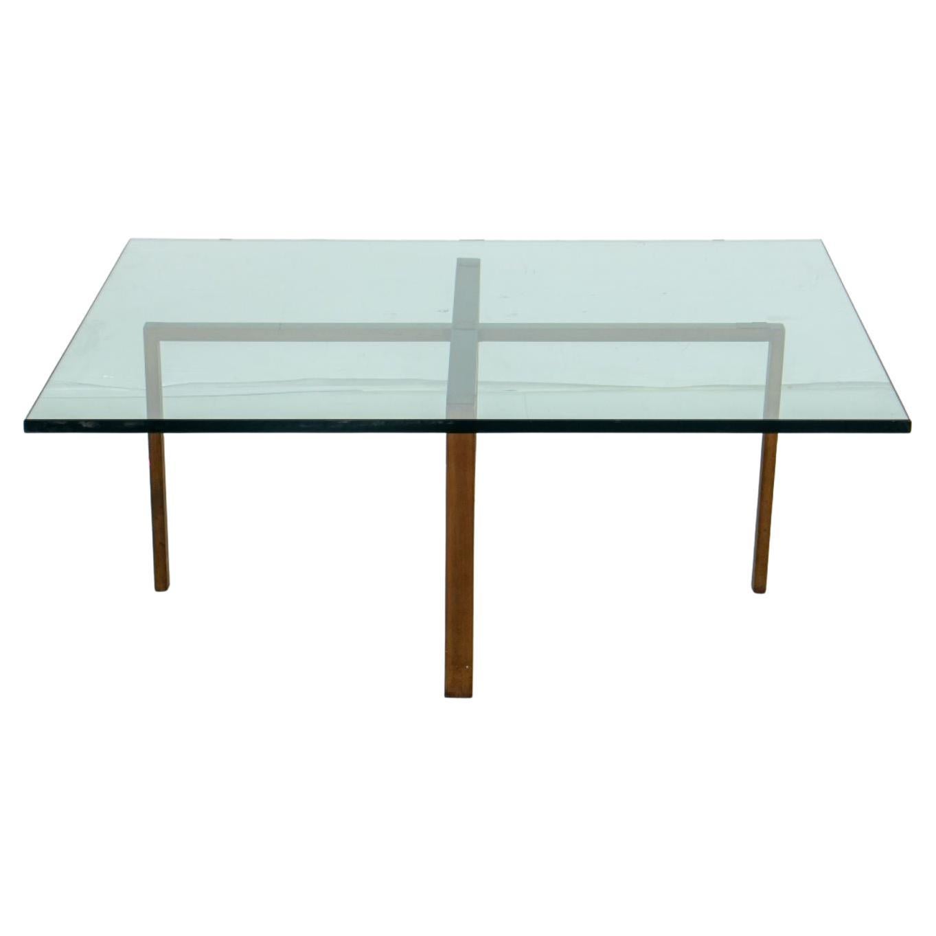 Mies van der Rohe Style Brass and Glass Low Table For Sale