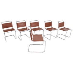 Mies van der Rohe Style Dining Chairs in Saddle Leather