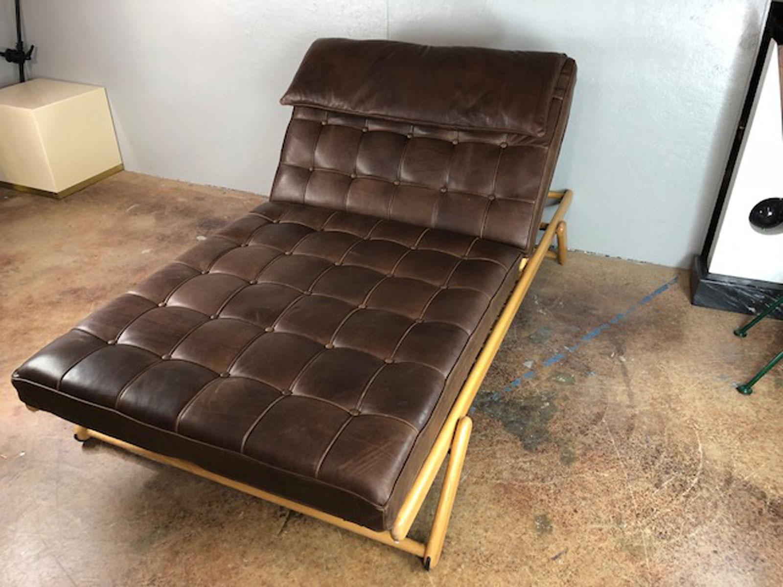 Mies van der Rohe Style Double Wide Leather Lounge Chair and Daybed For Sale 1