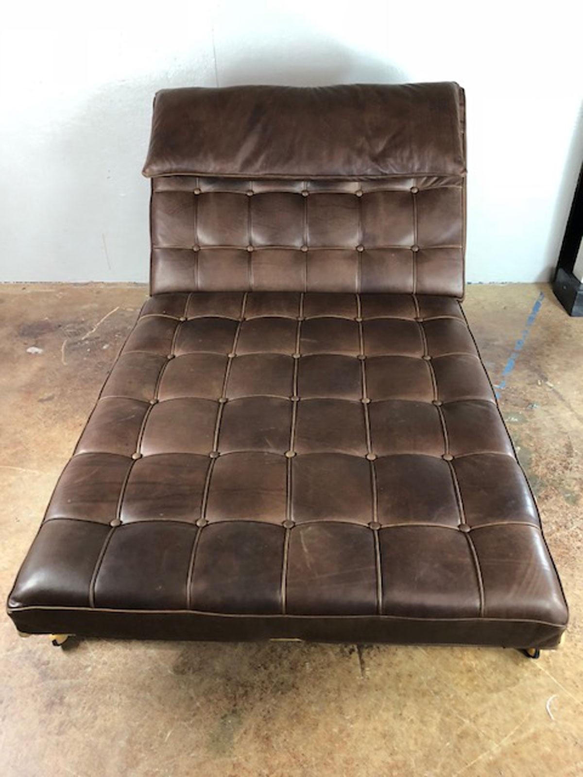 American Mies van der Rohe Style Double Wide Leather Lounge Chair and Daybed For Sale