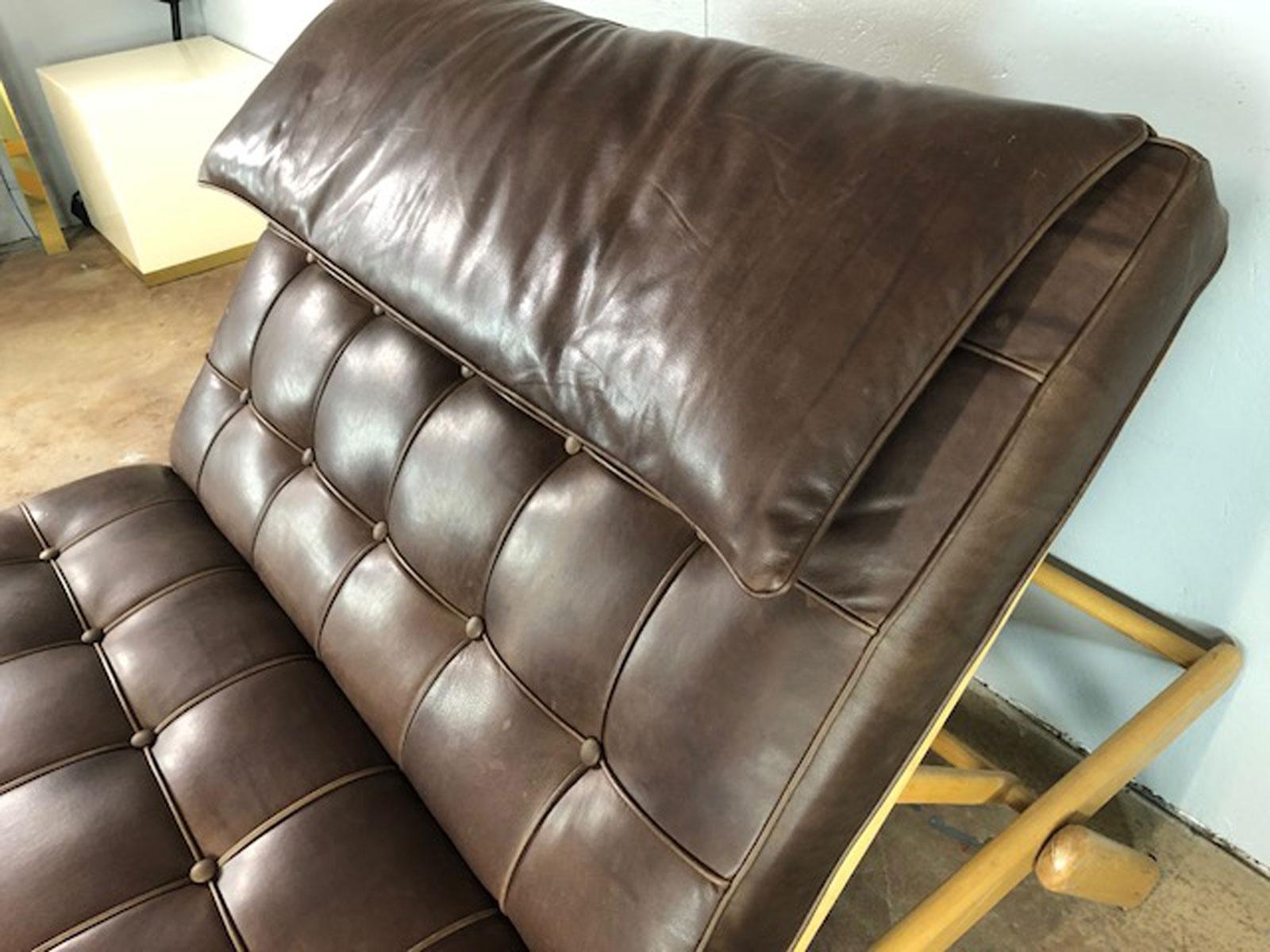 Mid-20th Century Mies van der Rohe Style Double Wide Leather Lounge Chair and Daybed For Sale