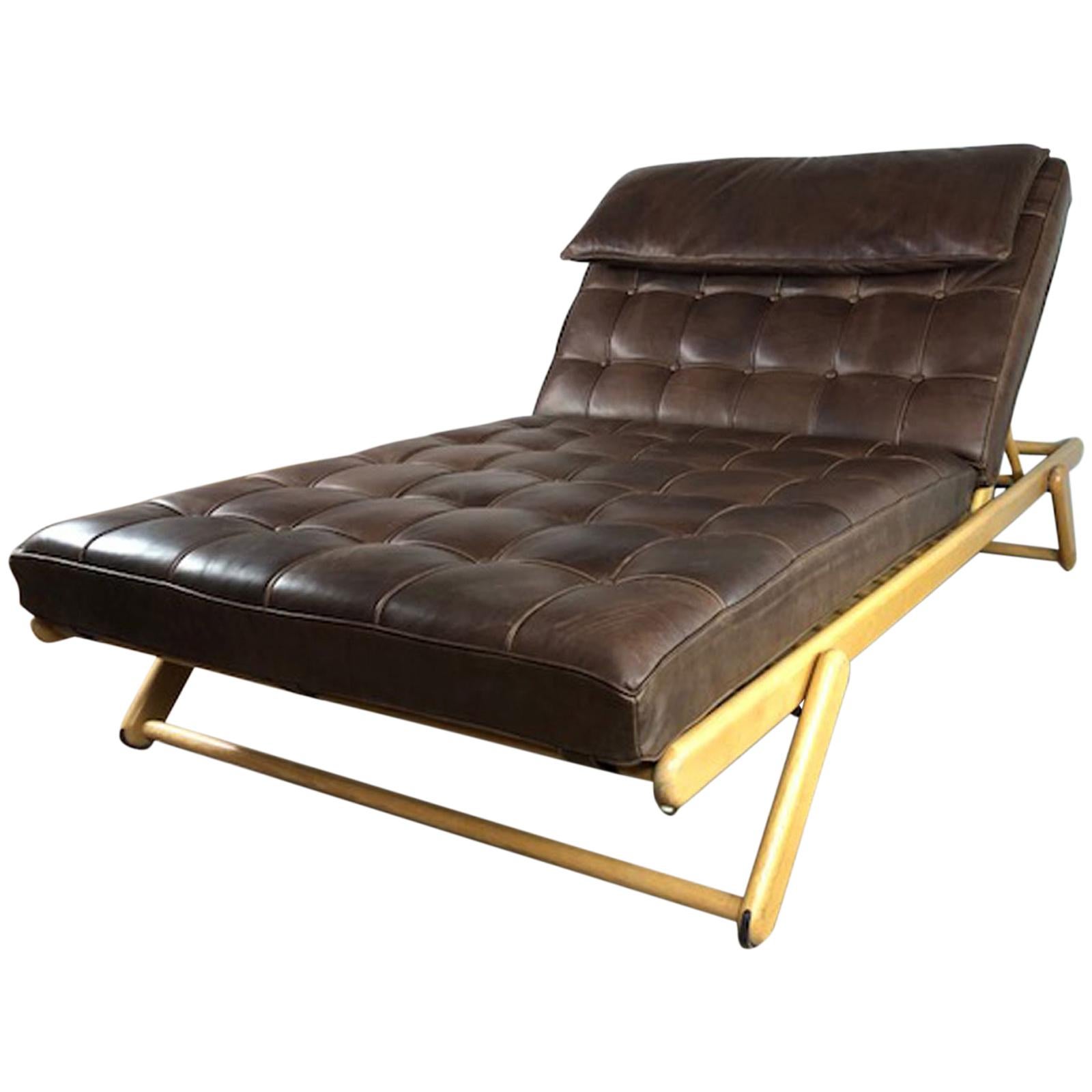 Mies van der Rohe Style Double Wide Leather Lounge Chair and Daybed For Sale