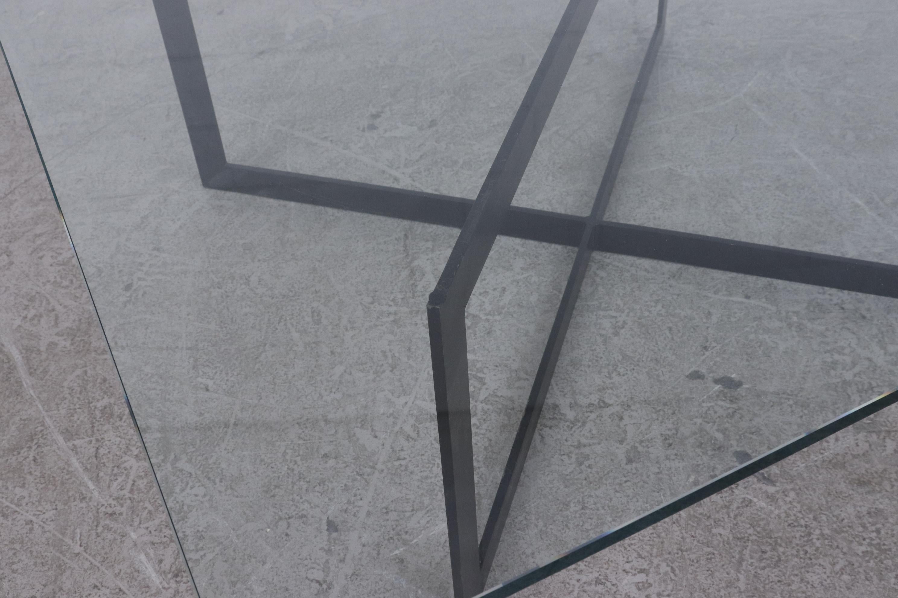 Mies van der Rohe Style Modernist Glass Top Coffee Table In Good Condition In Los Angeles, CA