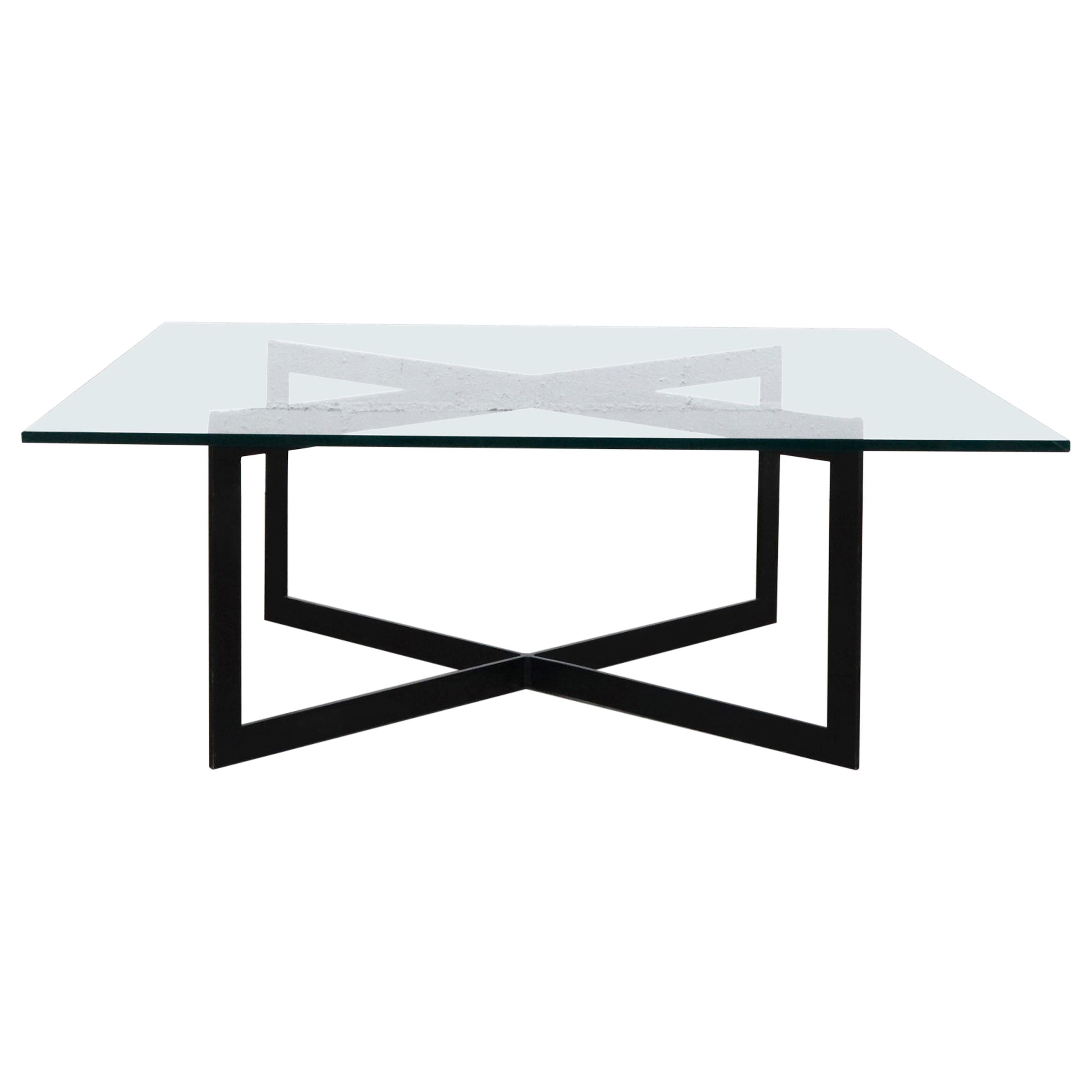 Mies van der Rohe Style Modernist Glass Top Coffee Table