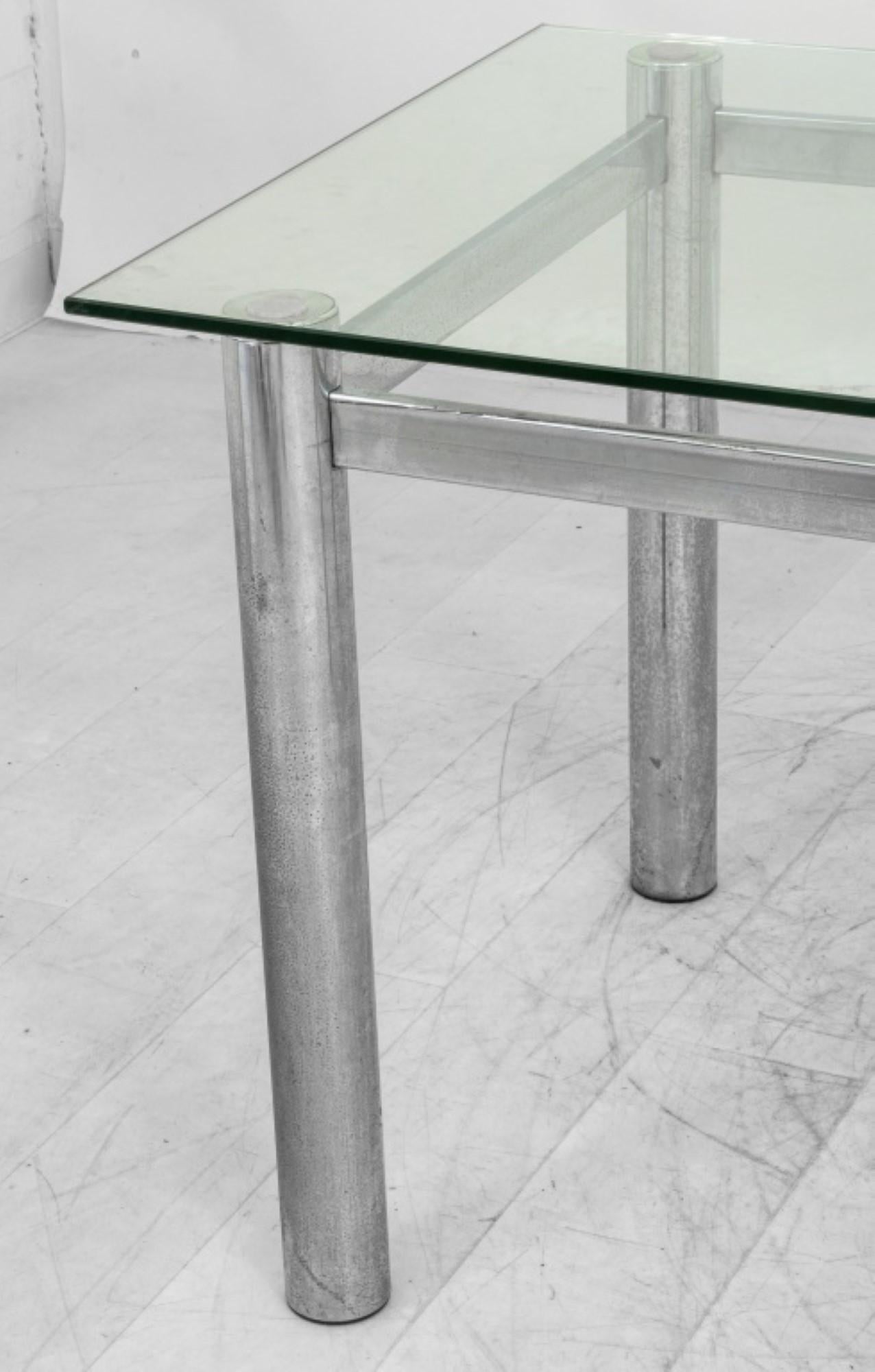 20th Century Mies van der Rohe Style Steel and Glass Desk For Sale