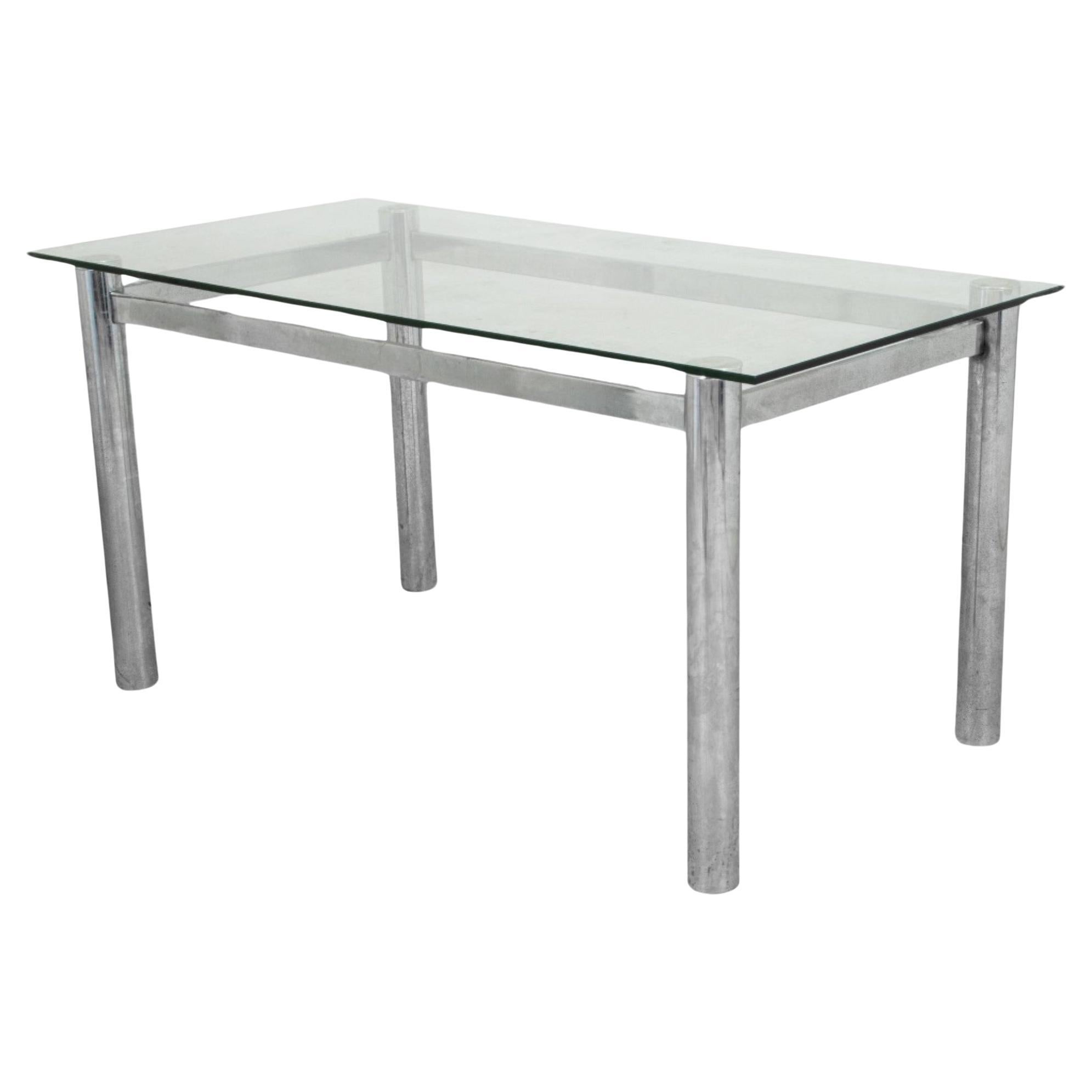 Mies van der Rohe Style Steel and Glass Desk For Sale