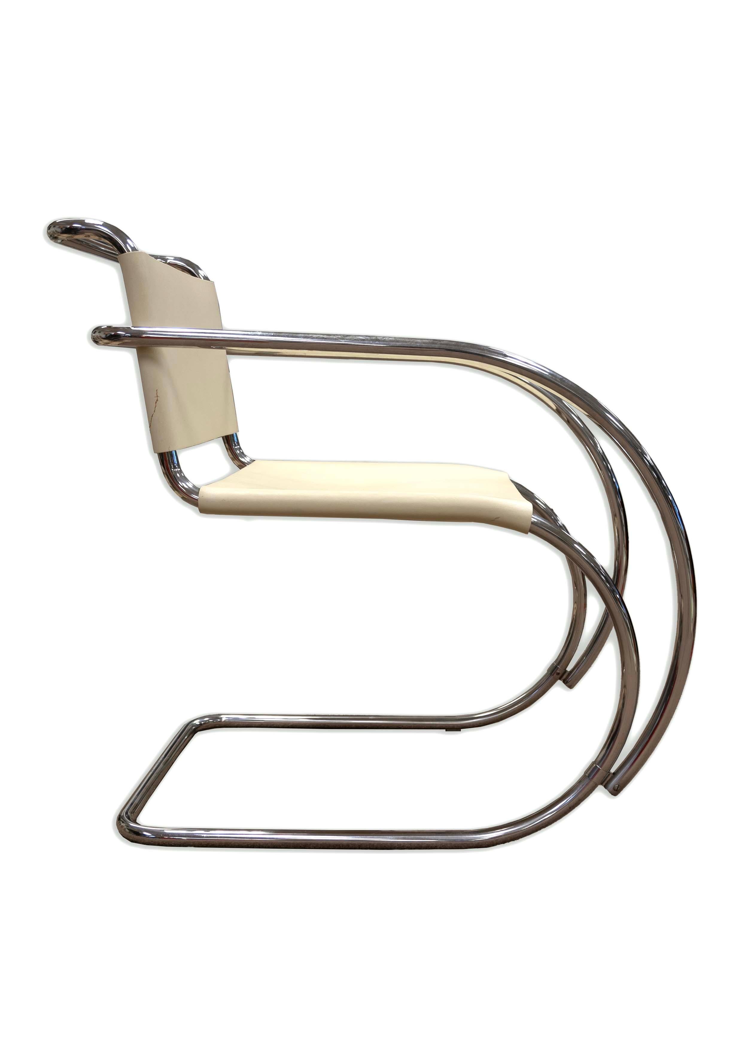 Mid-Century Modern Mies Van Der Rohe Tubular Chrome Arm Chair Mid Century Modern For Sale