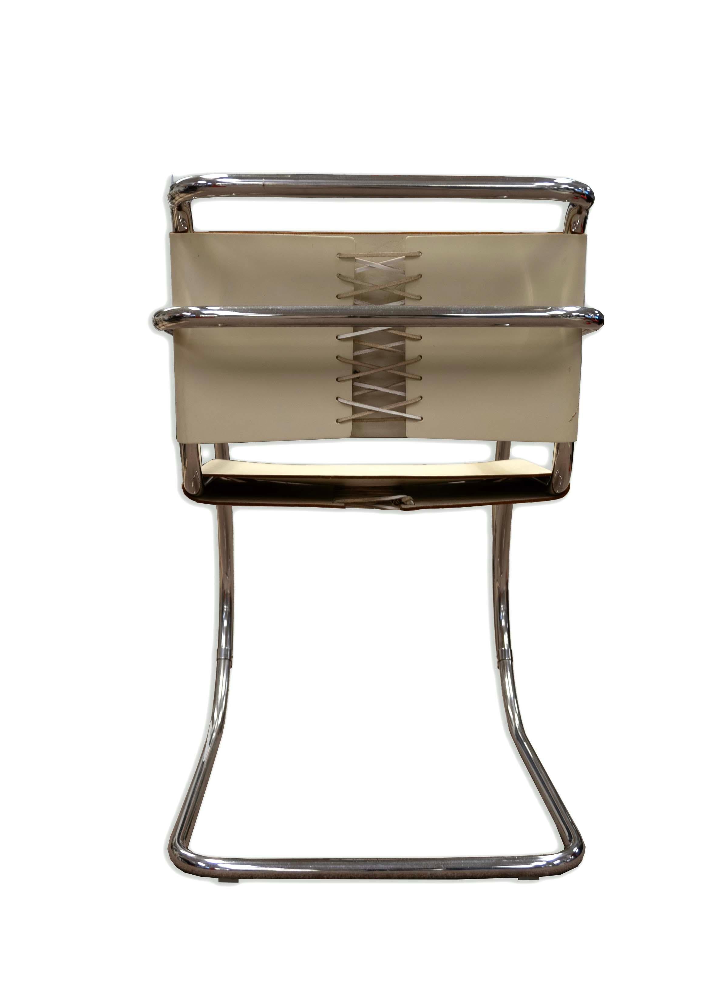 American Mies Van Der Rohe Tubular Chrome Arm Chair Mid Century Modern For Sale