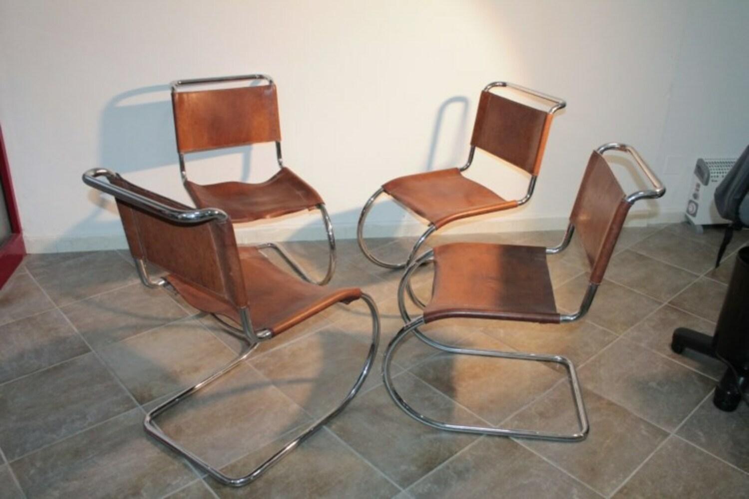 Leather Mies van der Rohe Vintage Cantilever Chairs, 1970s