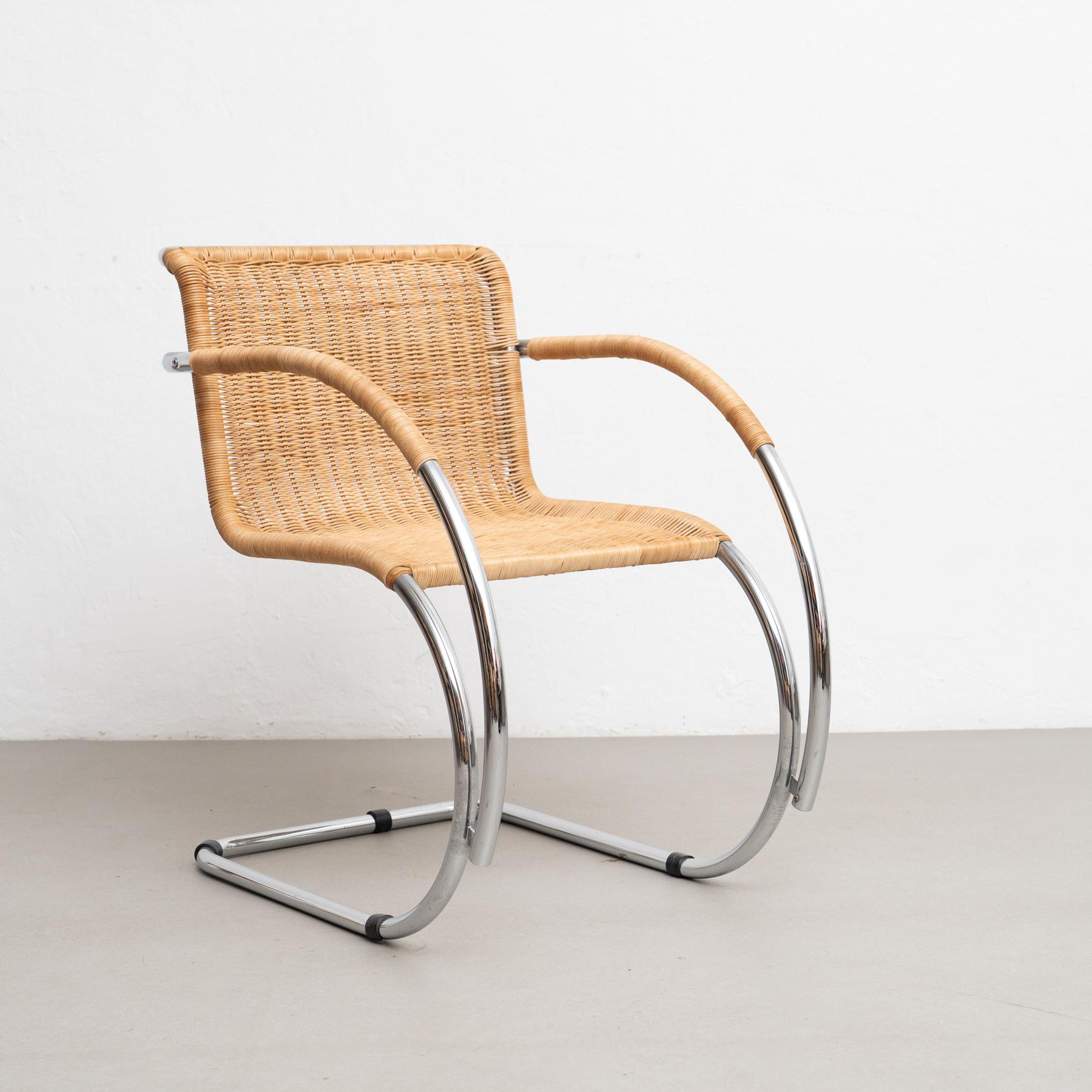 Mies van der Rohe armchair mr20. Disegned circa 1928, manufactured in the 70s by unknown manufacturer.
Frame tubular steel chromed.

In good original condition, preserving a beautifull patina, with minor wear consistent on age and use.

Ludwig Mies
