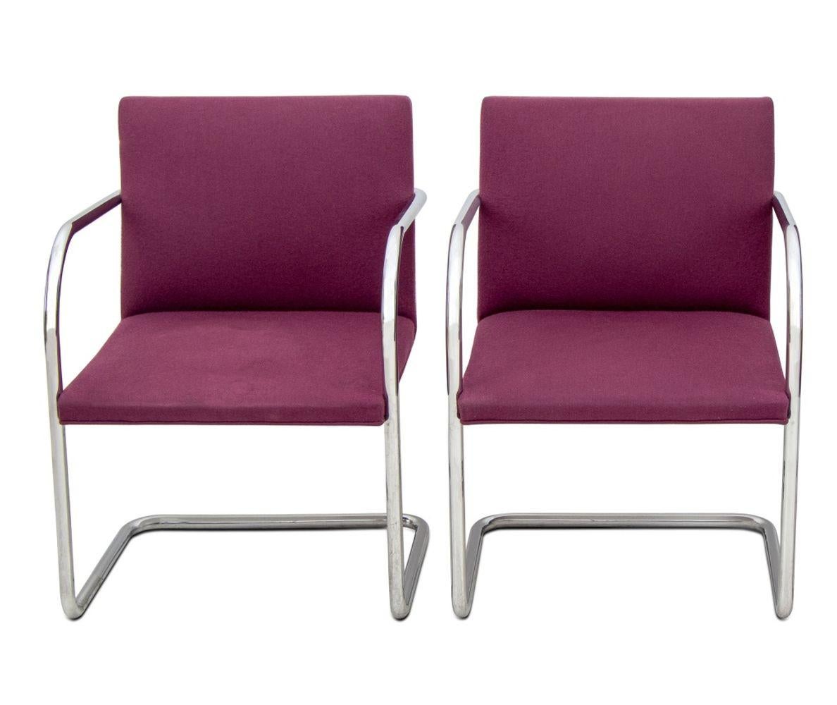 Pair of Ludwig Mies van der Rohe for Knoll Brno Chrome Cantilever Dining Chairs, Knoll, Inc. labels to undersides. 31