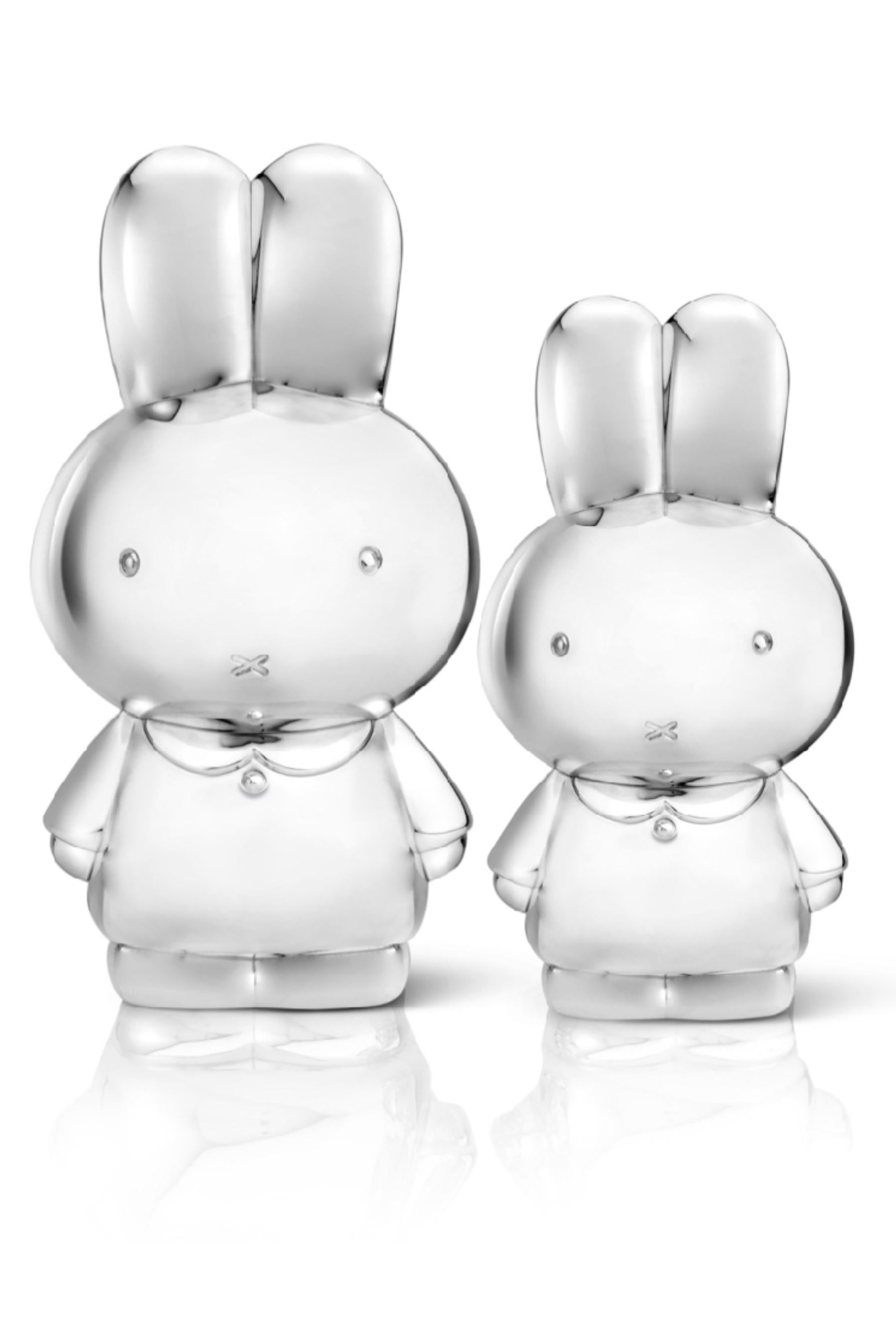 Metal Miffy Silver Plated Money Bank by Dutch Illustrator and Writer Dick Bruna, 1955