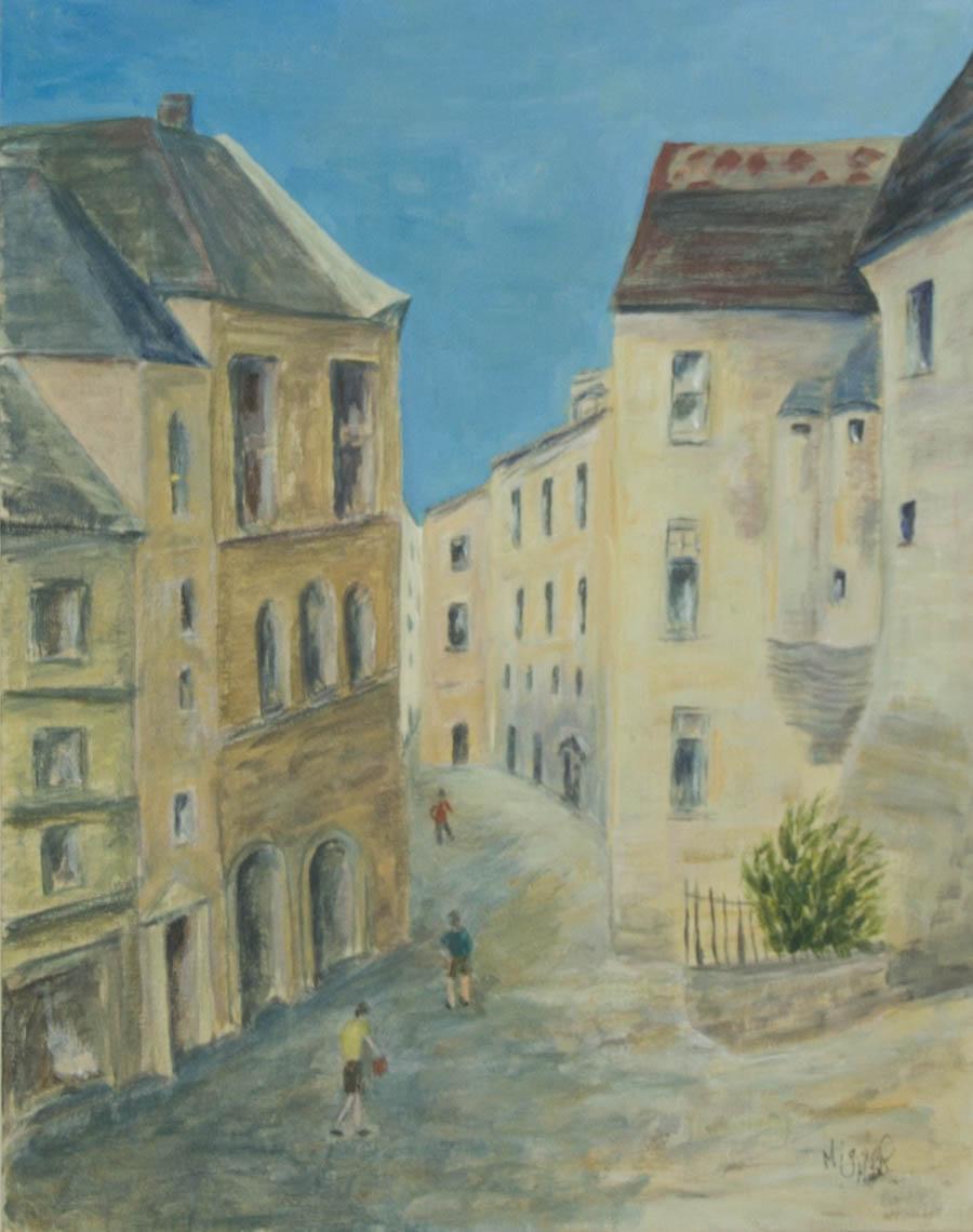Mig Smyth - Contemporary Oil, Continental Street Scene For Sale 1