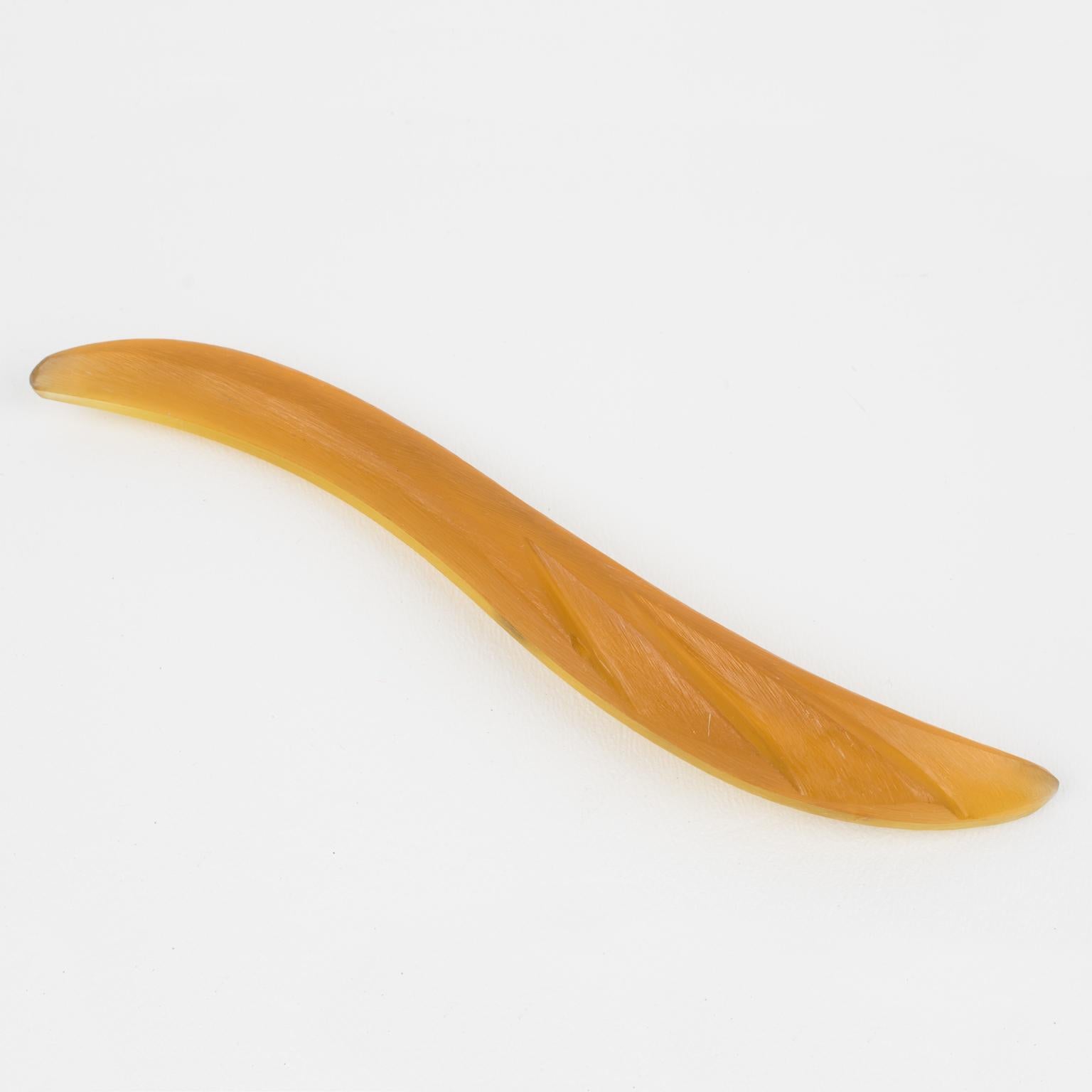 Modernist Migeon and Migeon Paris Oversized Orange Resin Pin Brooch For Sale