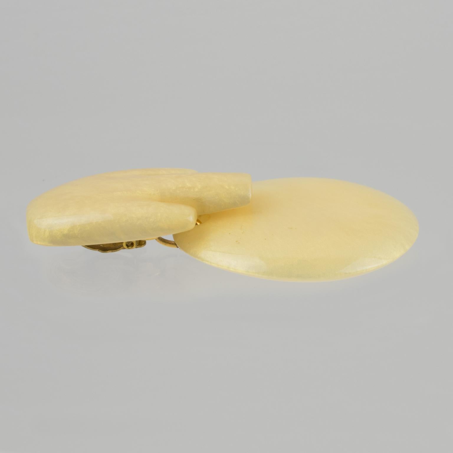 Migeon and Migeon Paris Yellow Pearlized Resin Clip Earrings For Sale 3