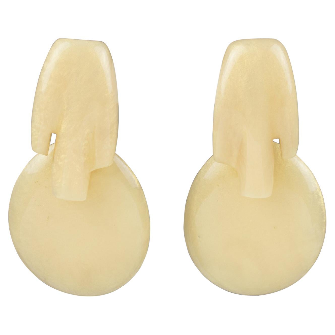 Migeon and Migeon Paris Yellow Pearlized Resin Dangle Clip Earrings For Sale