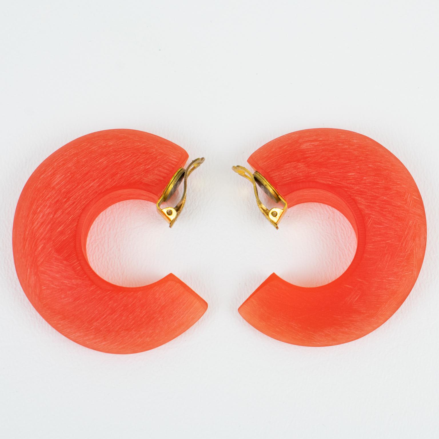 Women's or Men's Migeon et Migeon Orange Carved Clip-on Earrings For Sale
