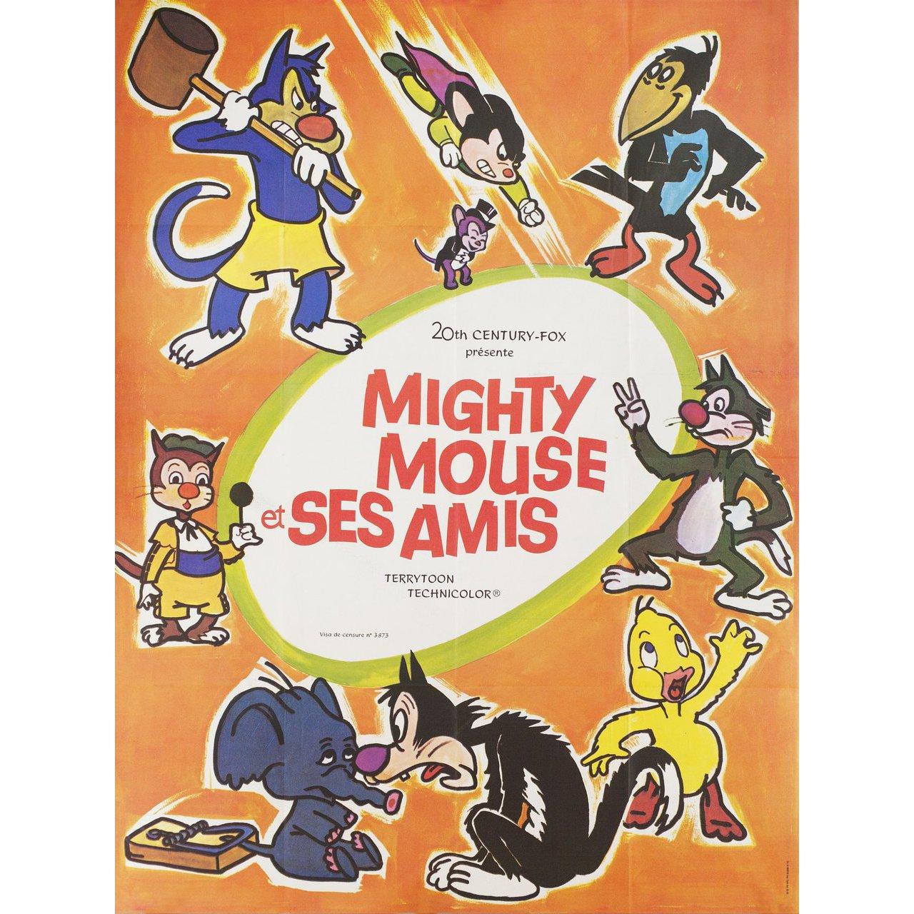 Original 1970s French Grande poster for the anthology Mighty Mouse et ses amis (Mighty Mouse and Friends). Very good-fine condition, folded. Many original posters were issued folded or were subsequently folded. Please note: the size is stated in