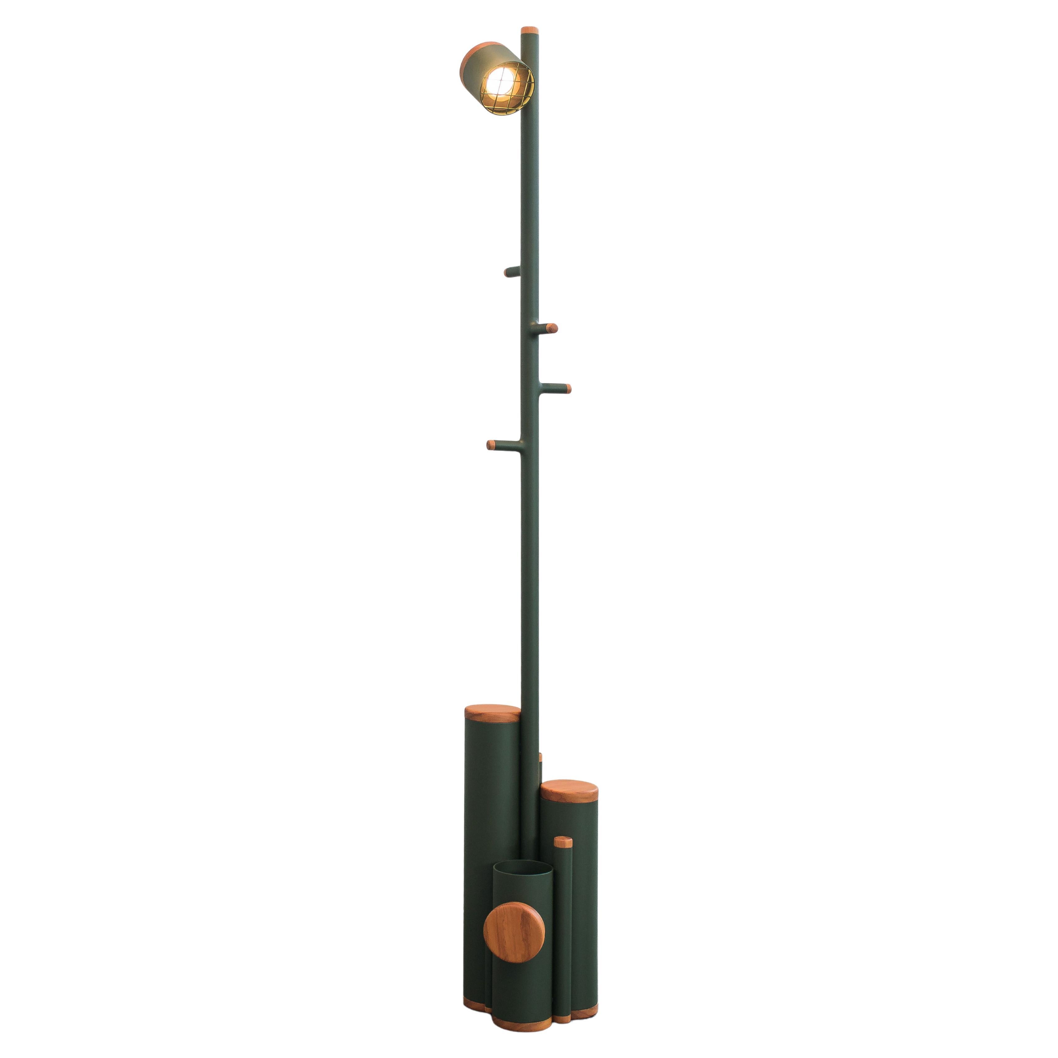 Miglia - Contemporary Handmade Industrial Floor Lamp and Coat Rack For Sale