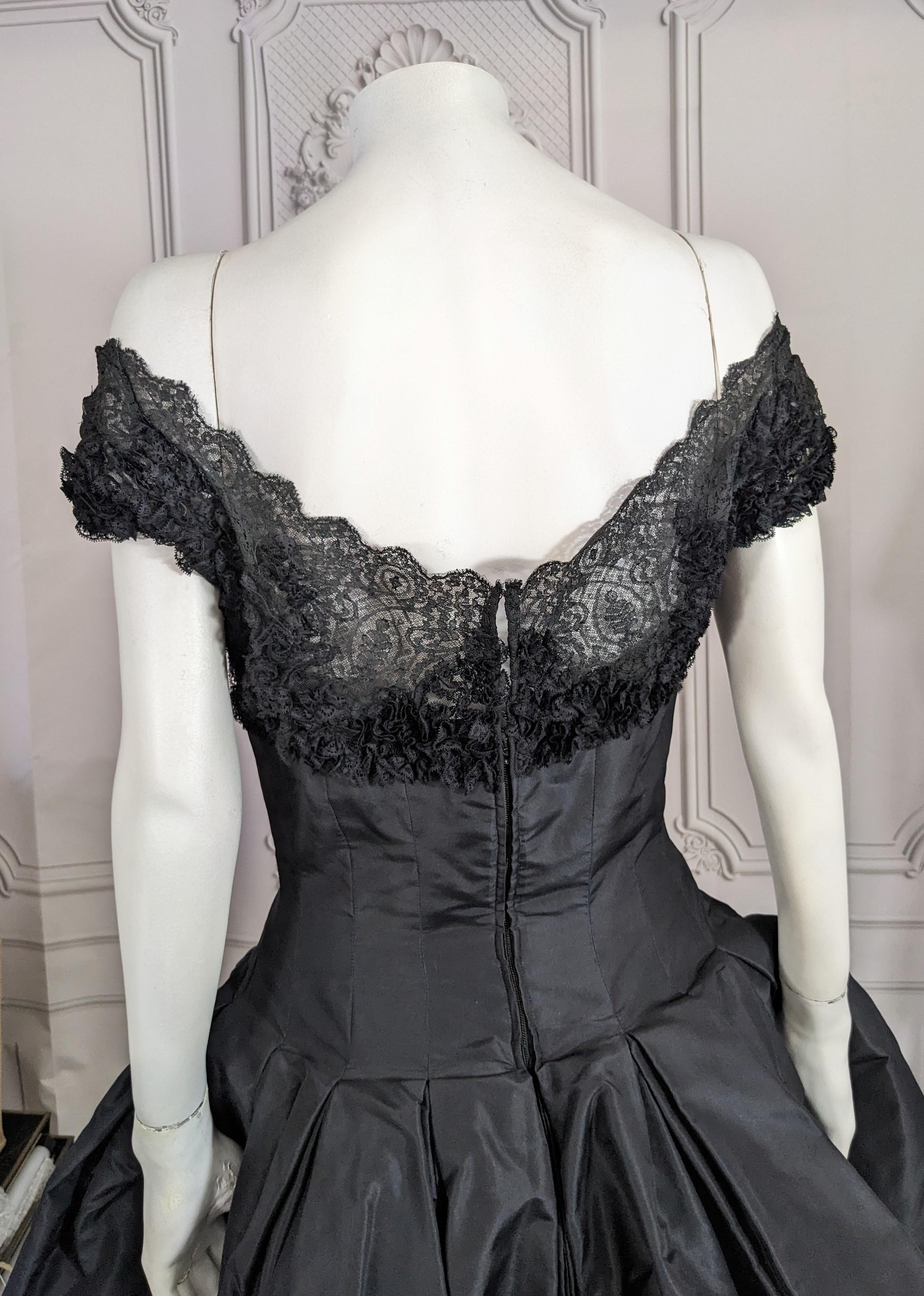 Mignon 1950's Silk Taffeta and Lace Cocktail Dress For Sale 6