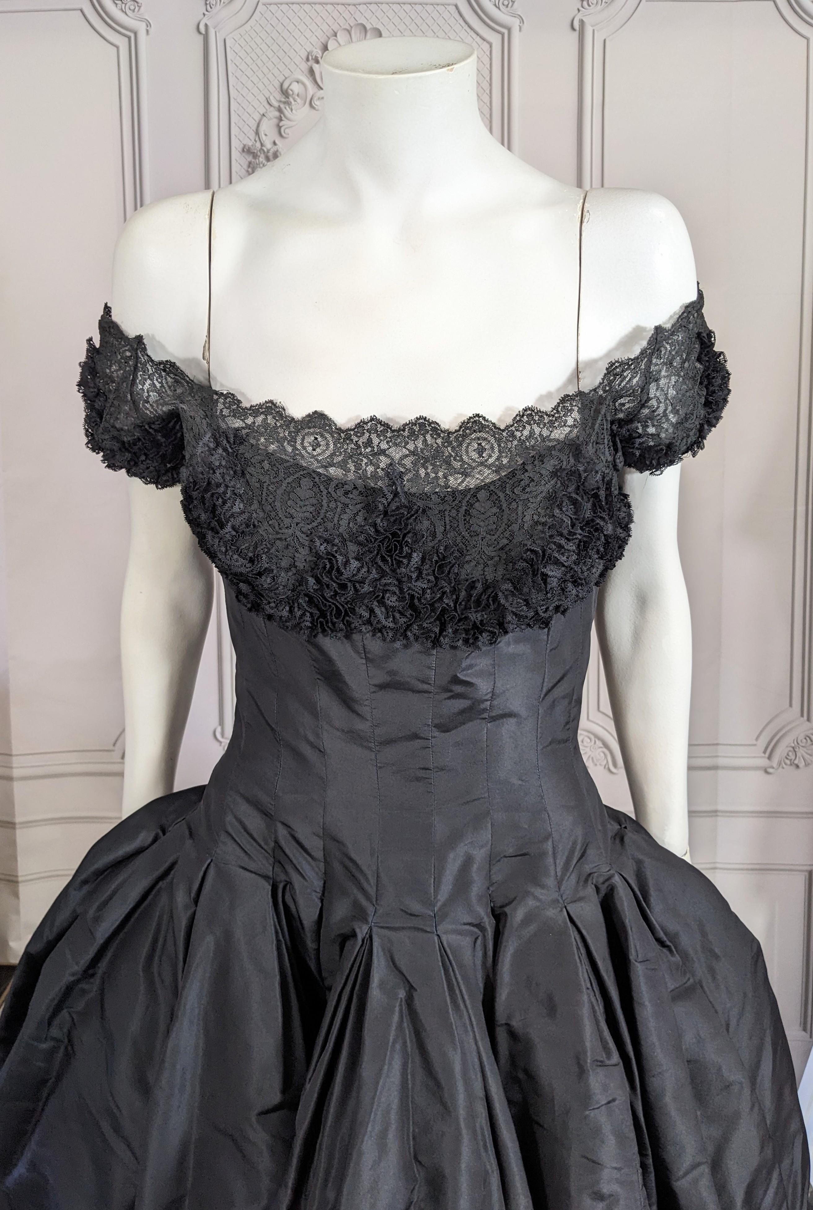 Mignon 1950's Silk Taffeta and Lace Cocktail Dress For Sale 7