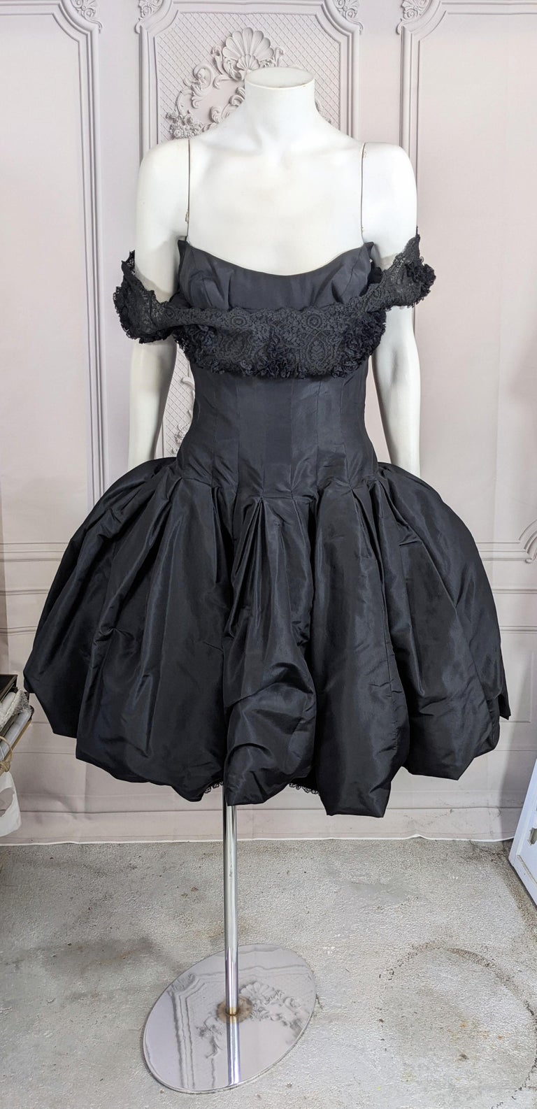 Mignon 1950's Silk Taffeta and Lace Cocktail Dress at 1stDibs