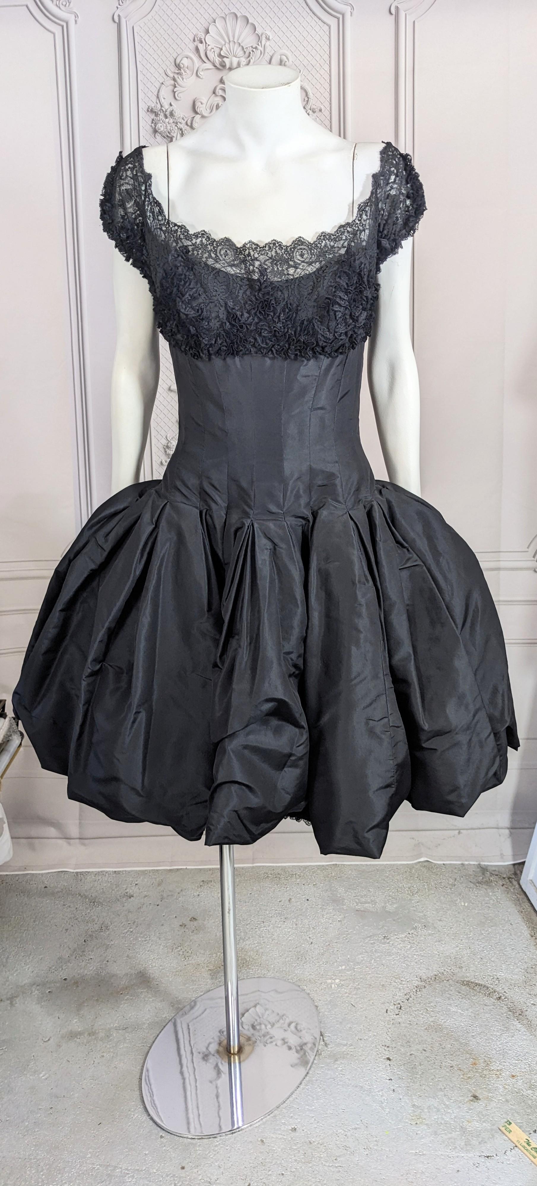 Mignon 1950's Silk Taffeta and Lace Cocktail Dress For Sale 1