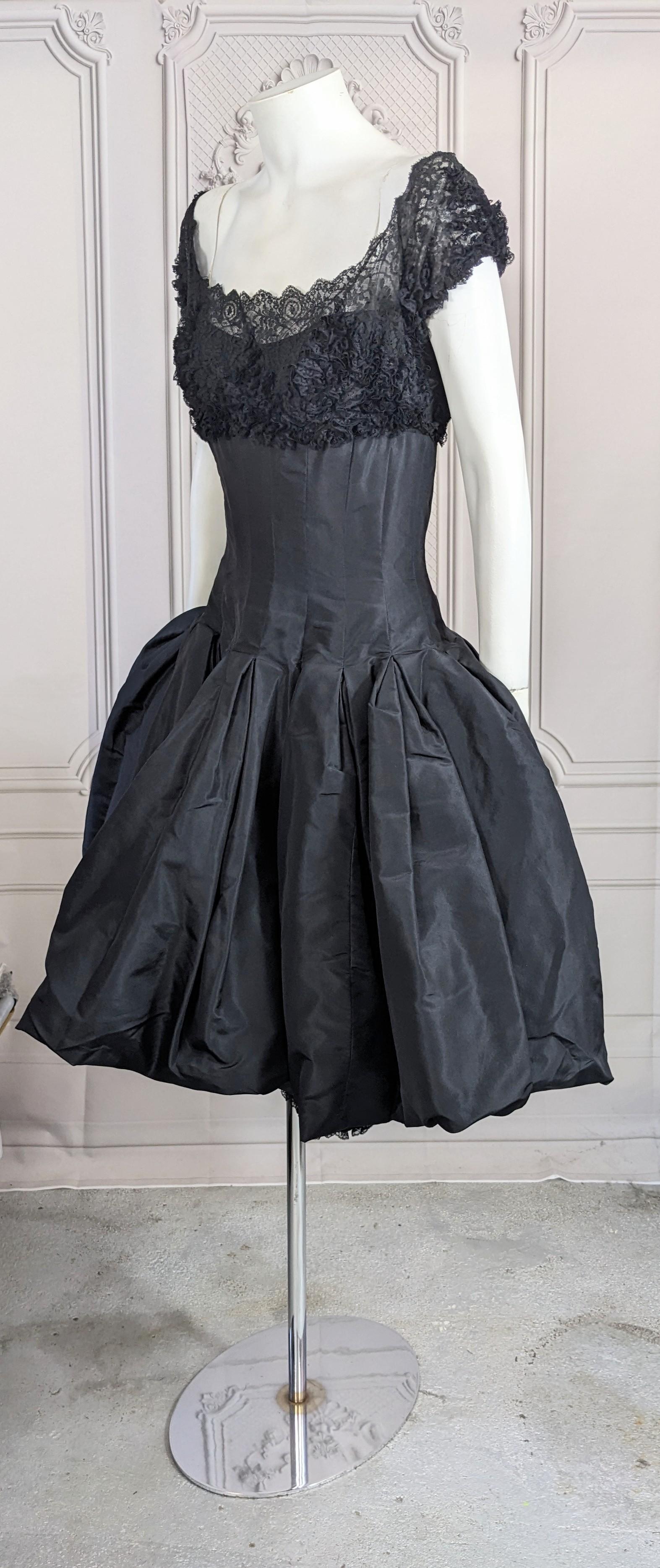 Mignon 1950's Silk Taffeta and Lace Cocktail Dress For Sale 3