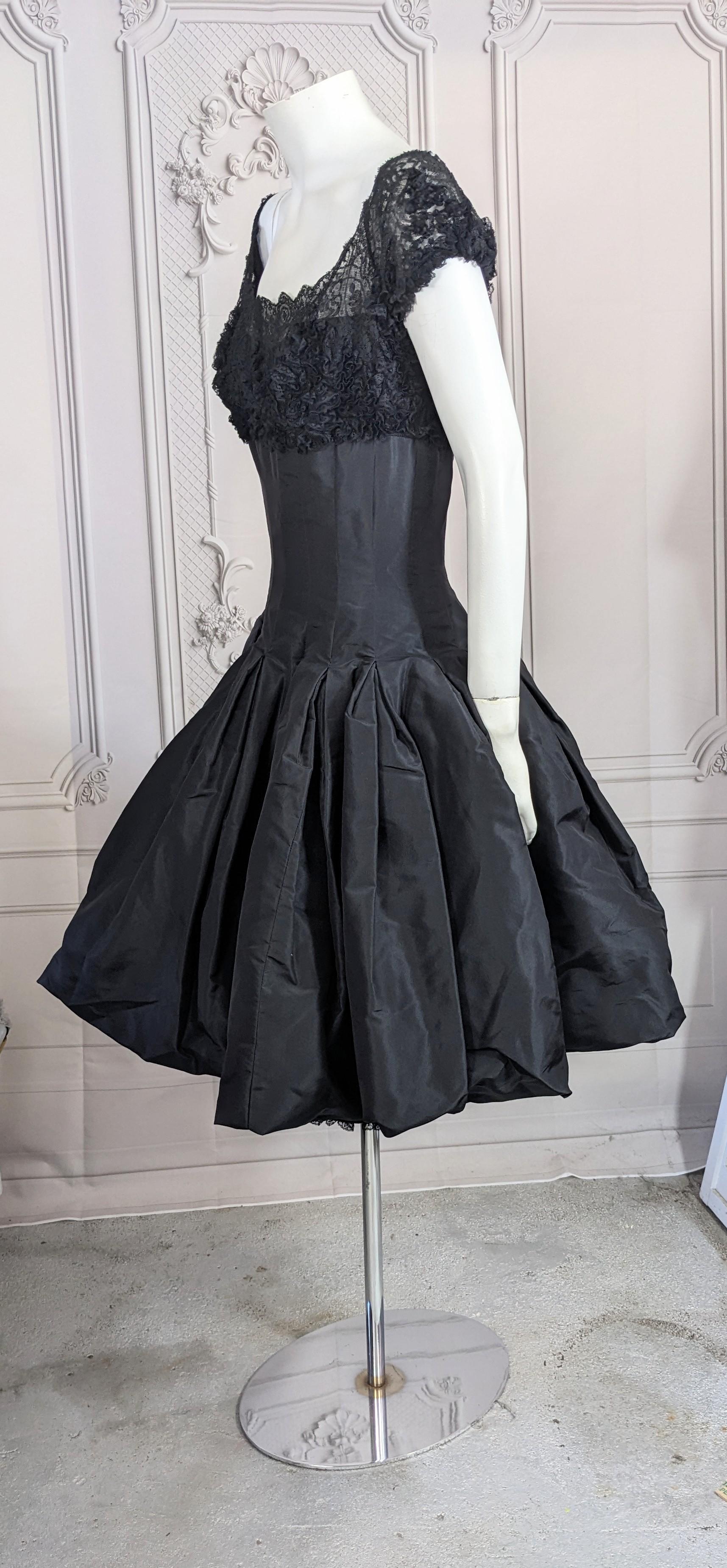 Mignon 1950's Silk Taffeta and Lace Cocktail Dress For Sale 4