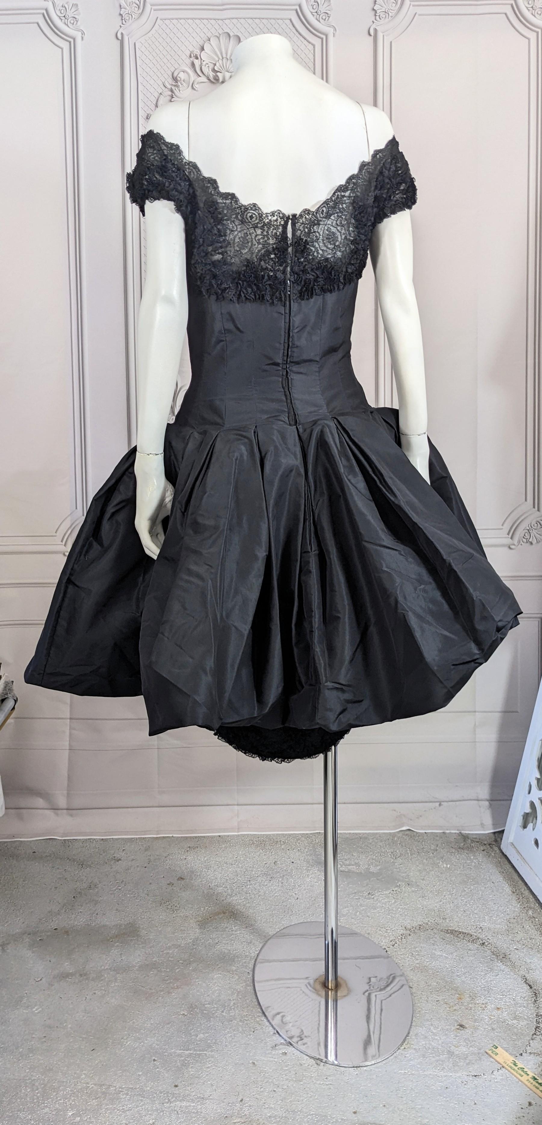 Mignon 1950's Silk Taffeta and Lace Cocktail Dress For Sale 5