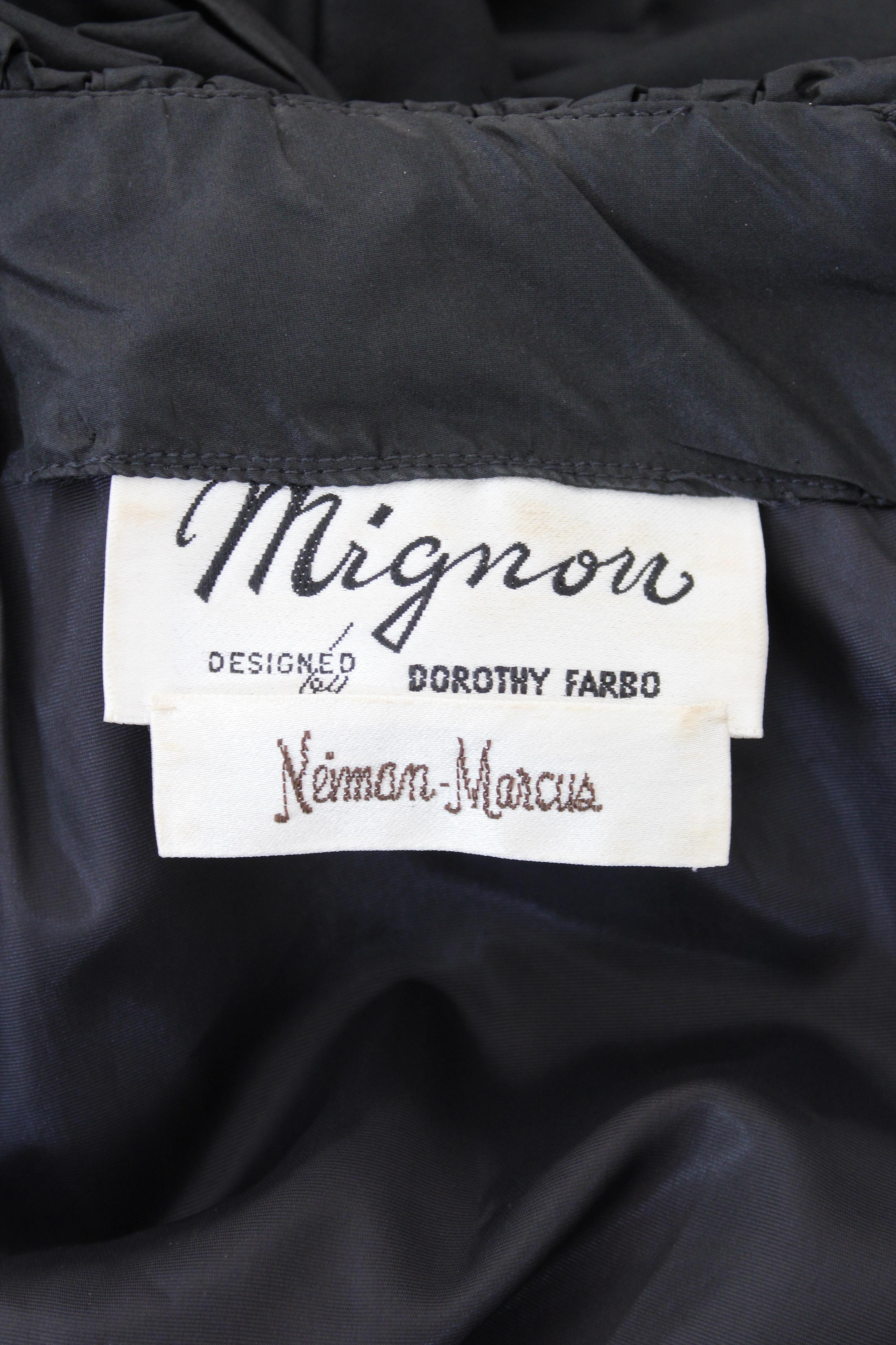 Mignon 1980er Jahre Schwarzes langes Abendkleid aus Taft und Seide mit Rüschen Dorothy Farbo 3