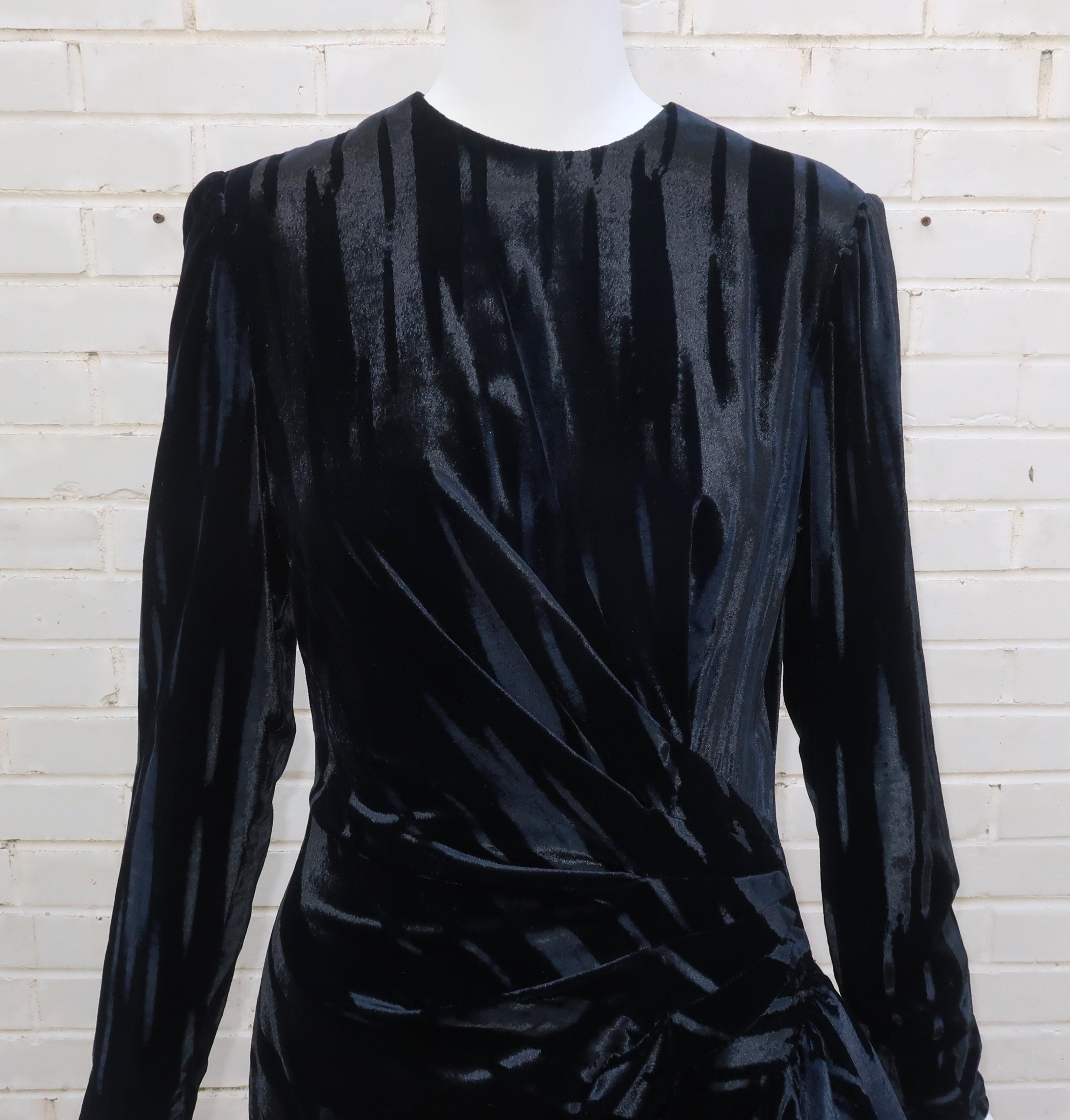 MIGNON Vestido de cóctel de terciopelo negro quemado, Años 80 Negro en venta