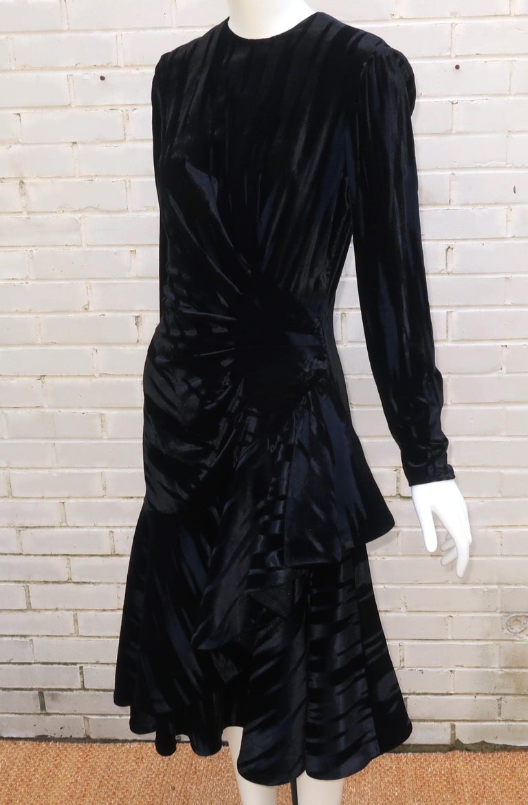 Mignon Black Burnout Velvet Cocktail Dress, 1980's