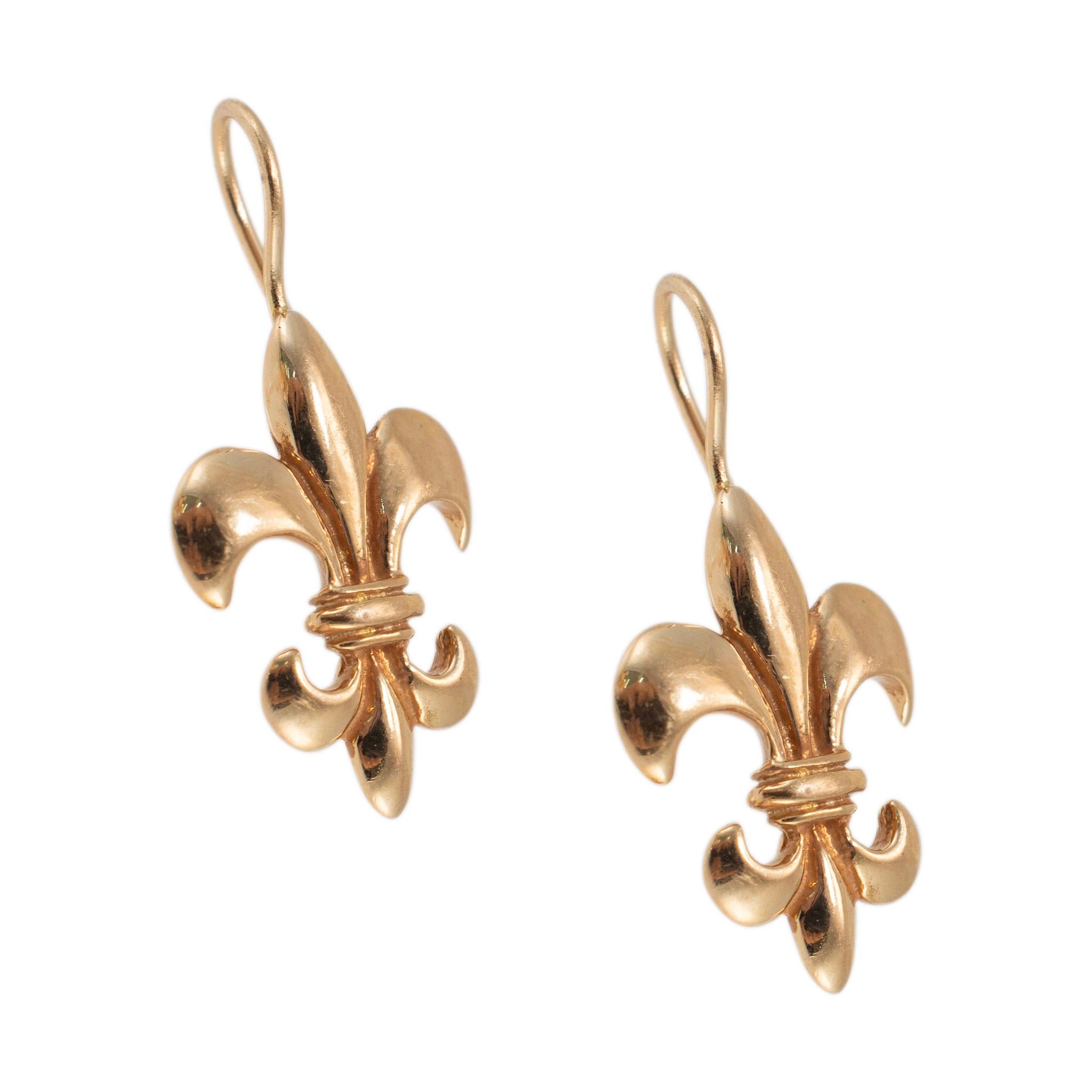 Mignon Faget 14K Gelbgold Fleur de Lis Tropfenohrringe im Zustand „Hervorragend“ in Houston, TX