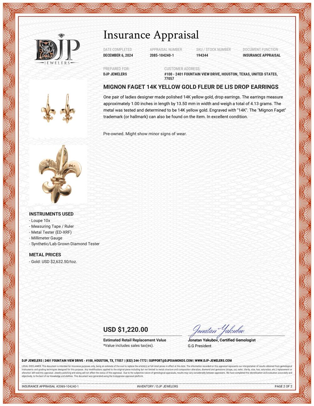 Mignon Faget 14K Gelbgold Fleur de Lis Tropfenohrringe 3