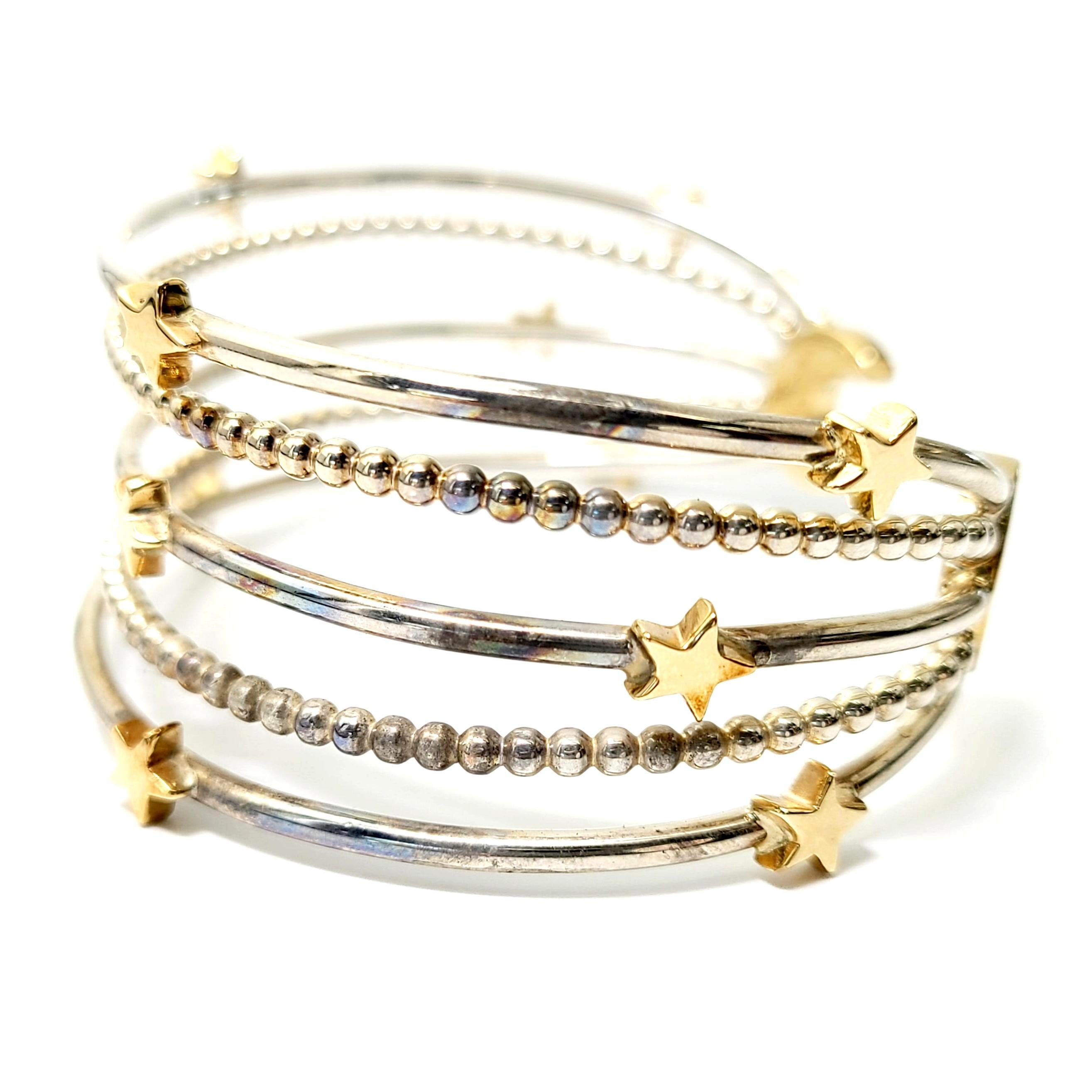 Women's Mignon Faget Sterling Silver 14 Karat Yellow Gold Crescent Star Cuff Bracelet