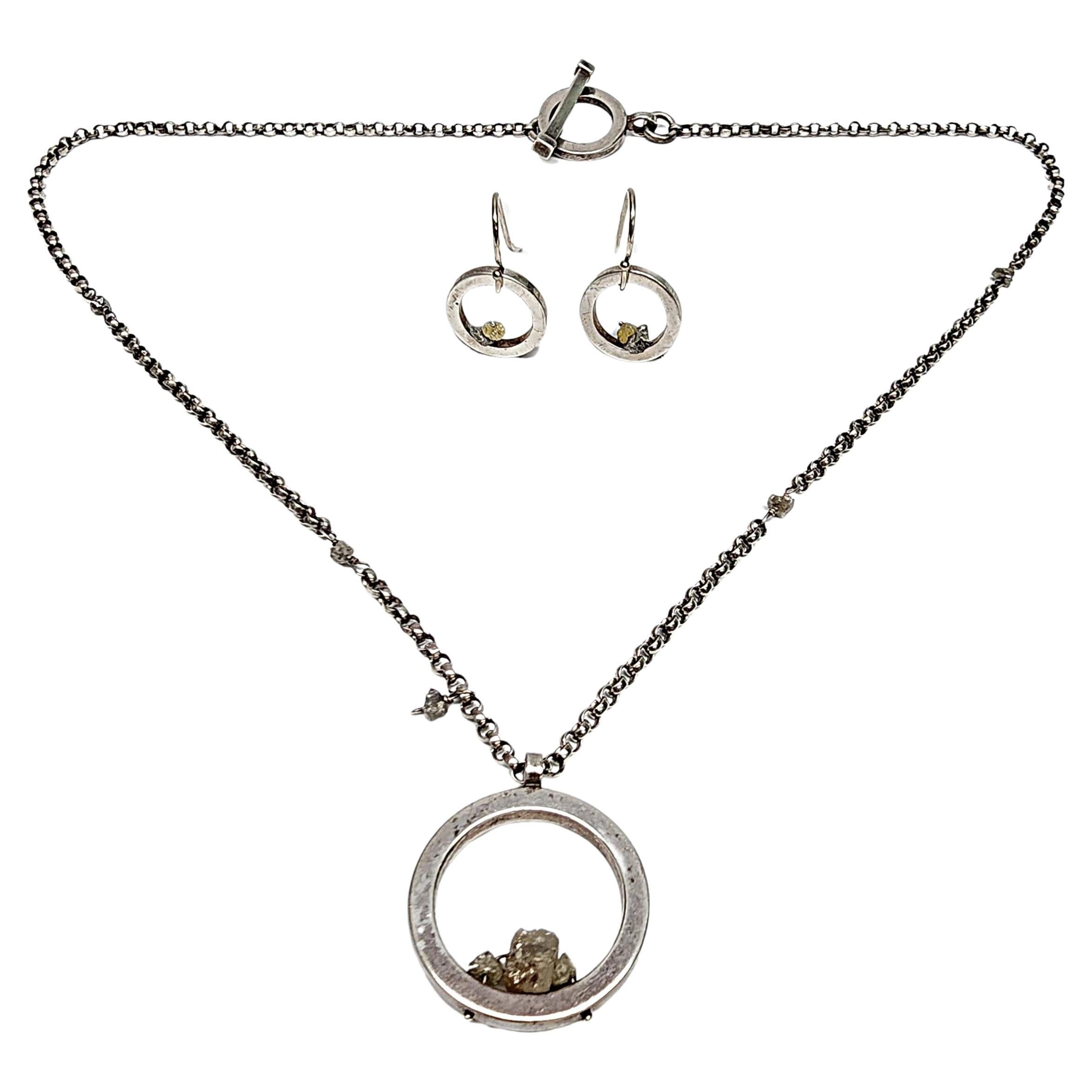 Mignon Faget Sterling Silver Circle With Stones Necklace & Earrings Set #16601 For Sale
