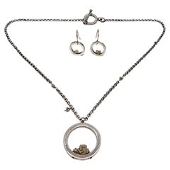 Used Mignon Faget Sterling Silver Circle With Stones Necklace & Earrings Set #16601