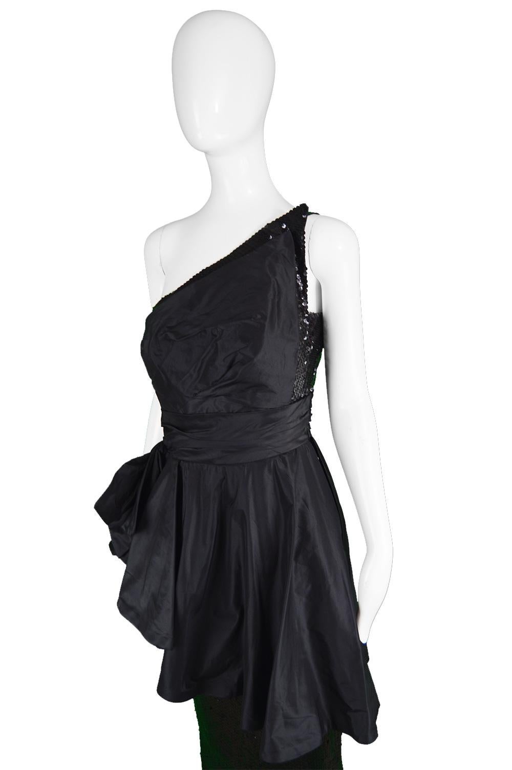 Mignon Vintage Black Sequin Silk Asymmetrical Origami One Shoulder Party Dress For Sale 2