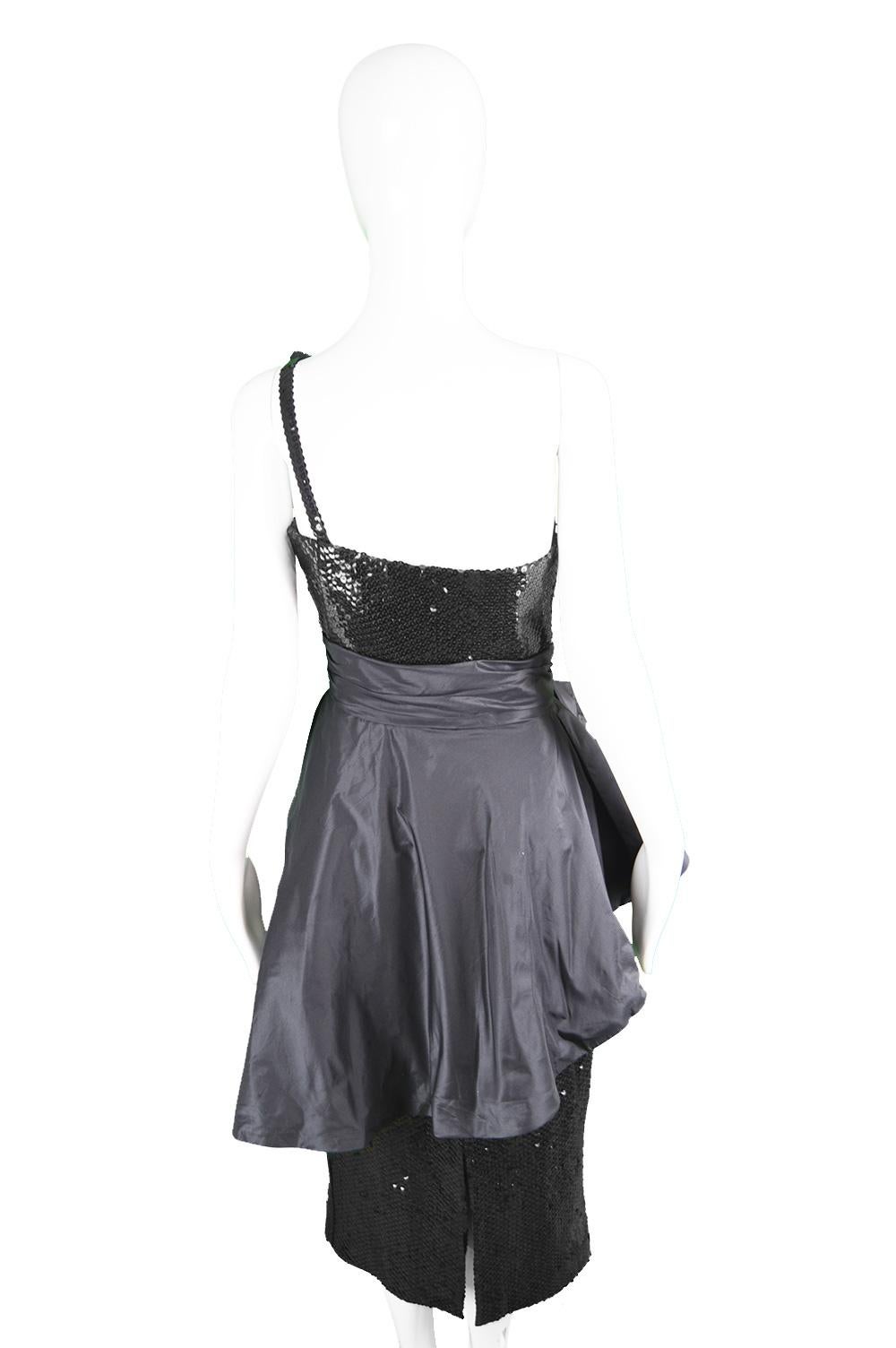 Mignon Vintage Black Sequin Silk Asymmetrical Origami One Shoulder Party Dress For Sale 4