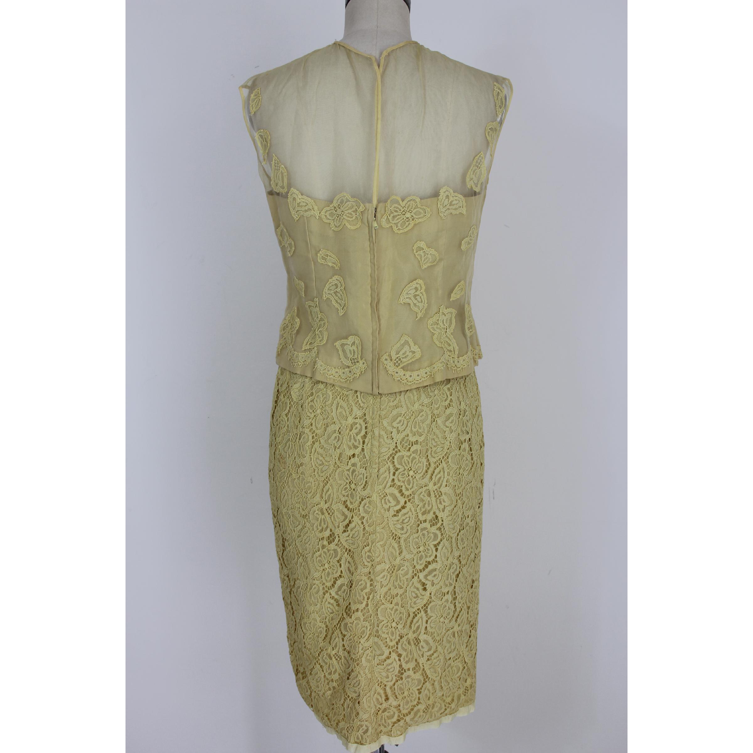 Mignon Yellow Silk Lace Museum Dress Suit Skirt and Jacket 1960s In Good Condition In Brindisi, Bt