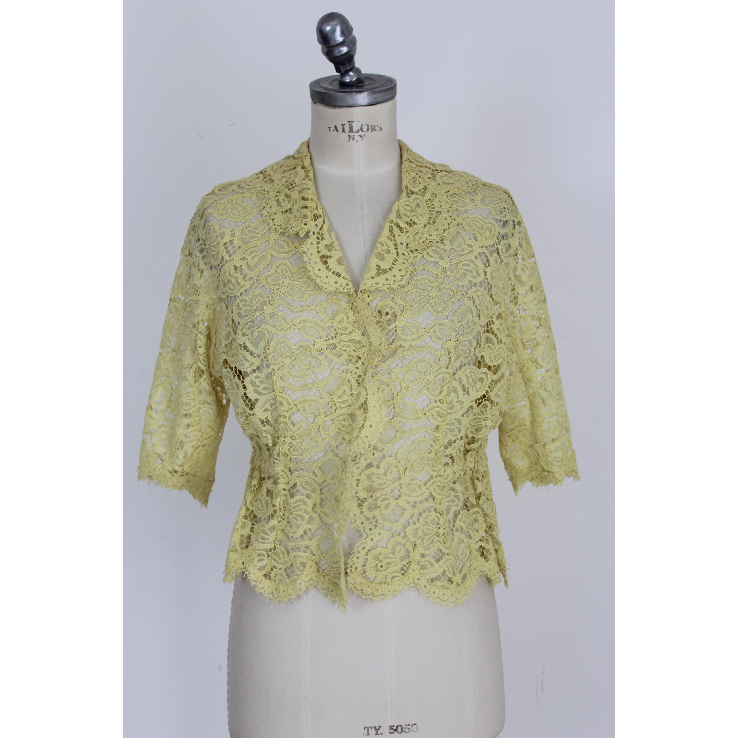 Mignon Yellow Silk Lace Museum Dress Suit Skirt and Jacket 1960s 1