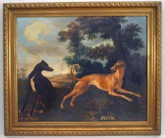 Mignonne et Sylvie Dog Painting, Hand-Painted, Louis XV Style