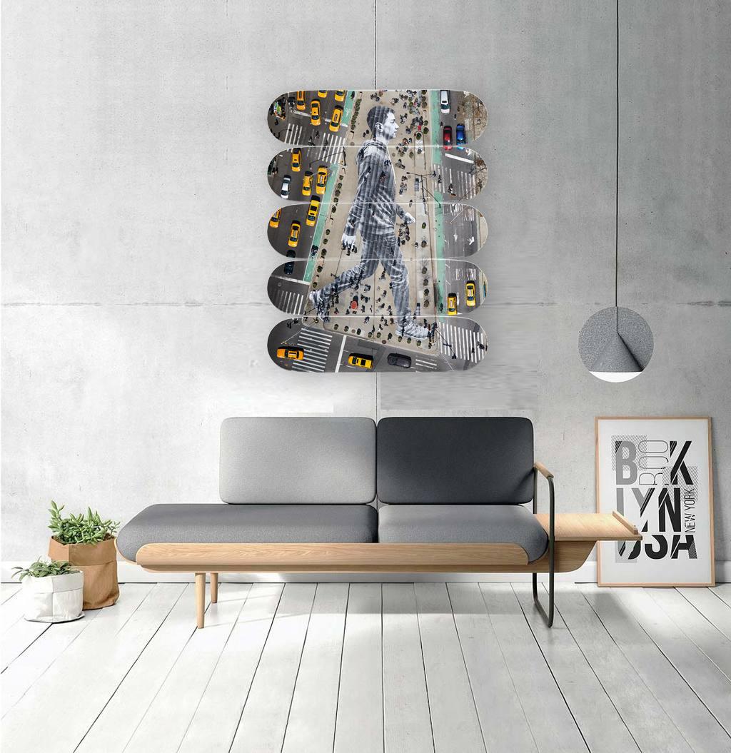 fabricated by The Skateroom
Based on MIGRANTS, WALKING NEW YORK CITY, NEW YORK, USA, 2015
set of five skateboard decks
7-ply Canadian Maplewood with screen-print
Measures: 31 H. x 8 inches, each
Approximate 40 H. x 31 inches installed
mounting