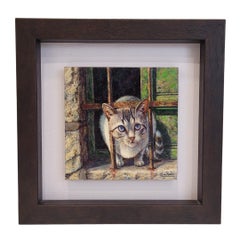 Oil on canvas “Cat looking out of the window” Miguel A. Galván Mangas, Spain
