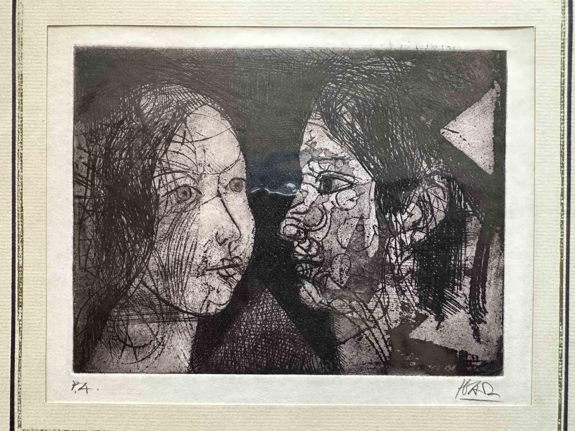 Two Faces - Etching by Miguel Angel Ibarz - 1960s