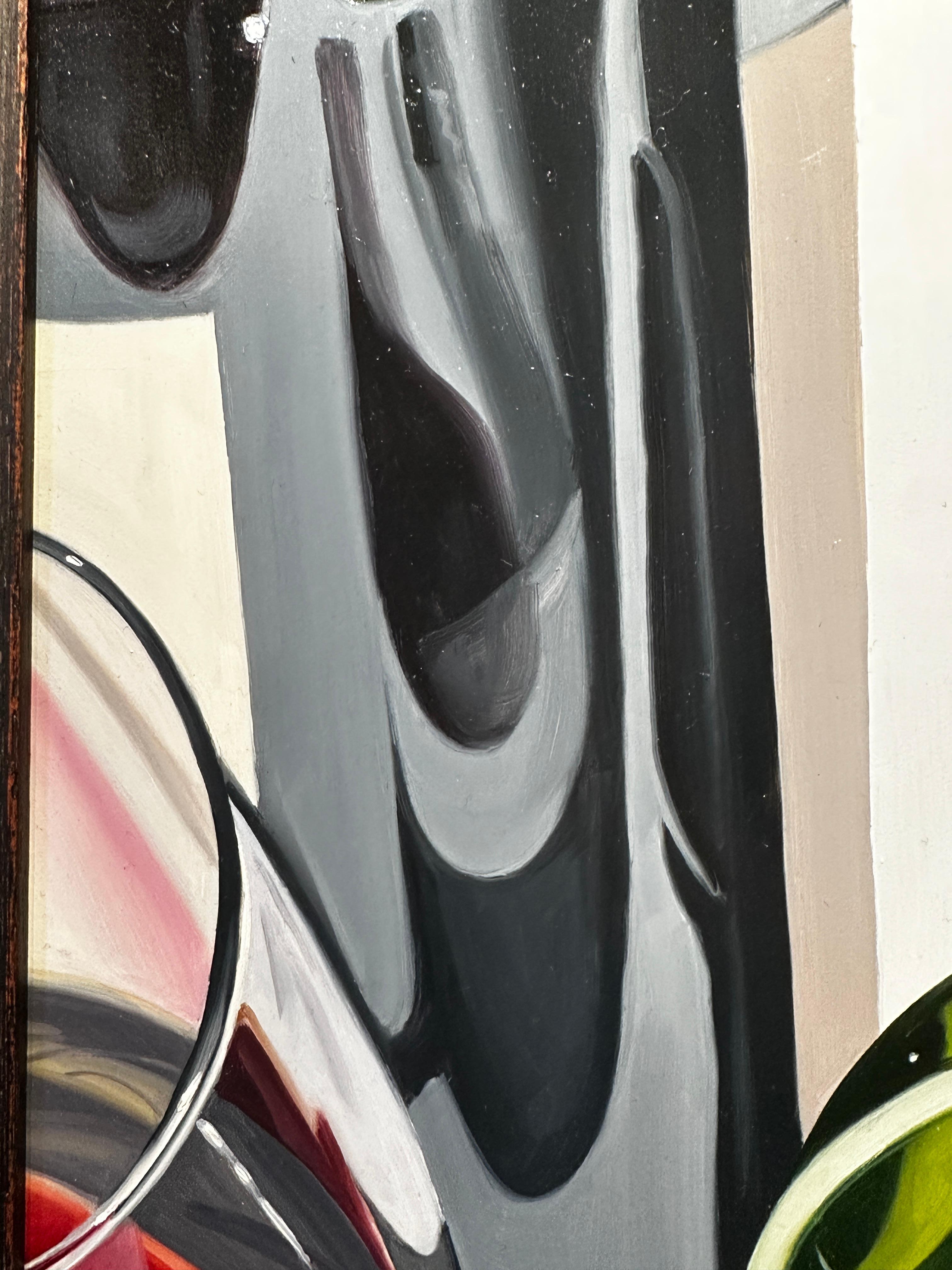 'A Glass or Two I' di Miguel Angel Nunez è un incredibile esempio di come l'artista sia in grado di catturare gli splendidi dettagli e la luce con la massima precisione. Raffigura una bottiglia di vino rosso aperta e due bicchieri. Un momento