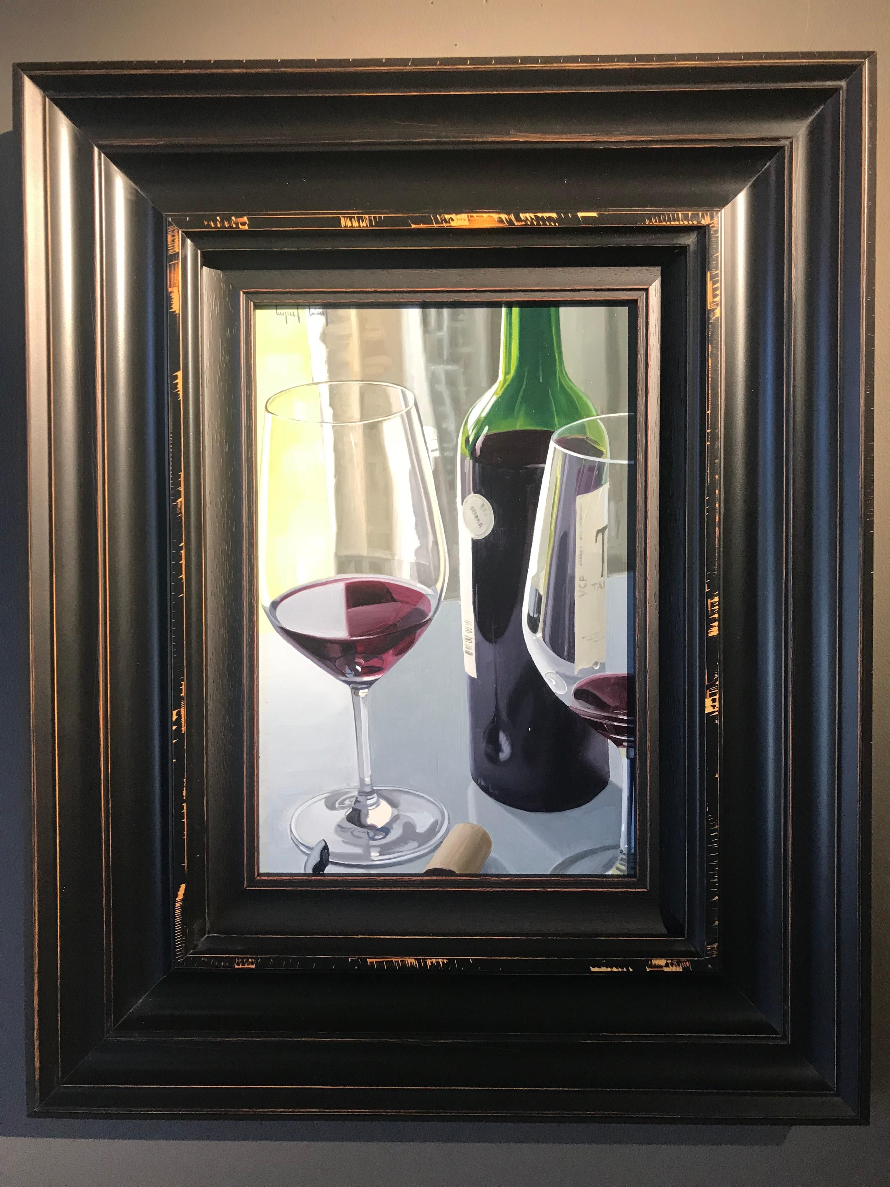 Contemporary Still life 'Fine Wine' by Angel Nunez  - Painting by Miguel Angel Nuñez