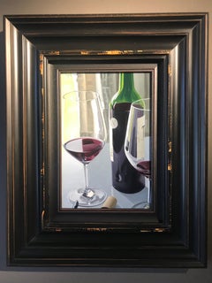 Contemporary Still life 'Fine Wine' of wine bottle, glasses, Bright colours